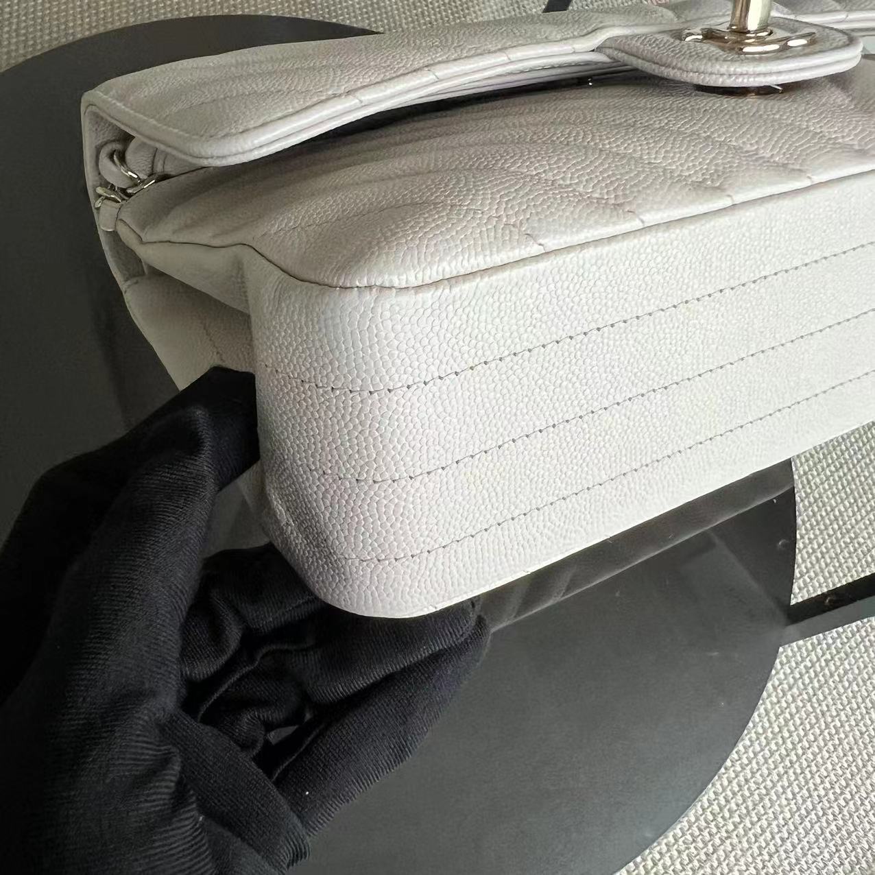 Balance of Chanel Classic Flap - Medium 25CM Caviar Chevron White Cream Silver Hardware Series 26