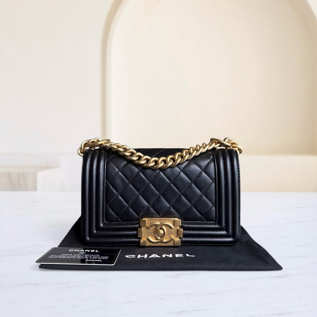 Chanel Boy Small - Quilted Lambskin Black Gold Hardware Series 24