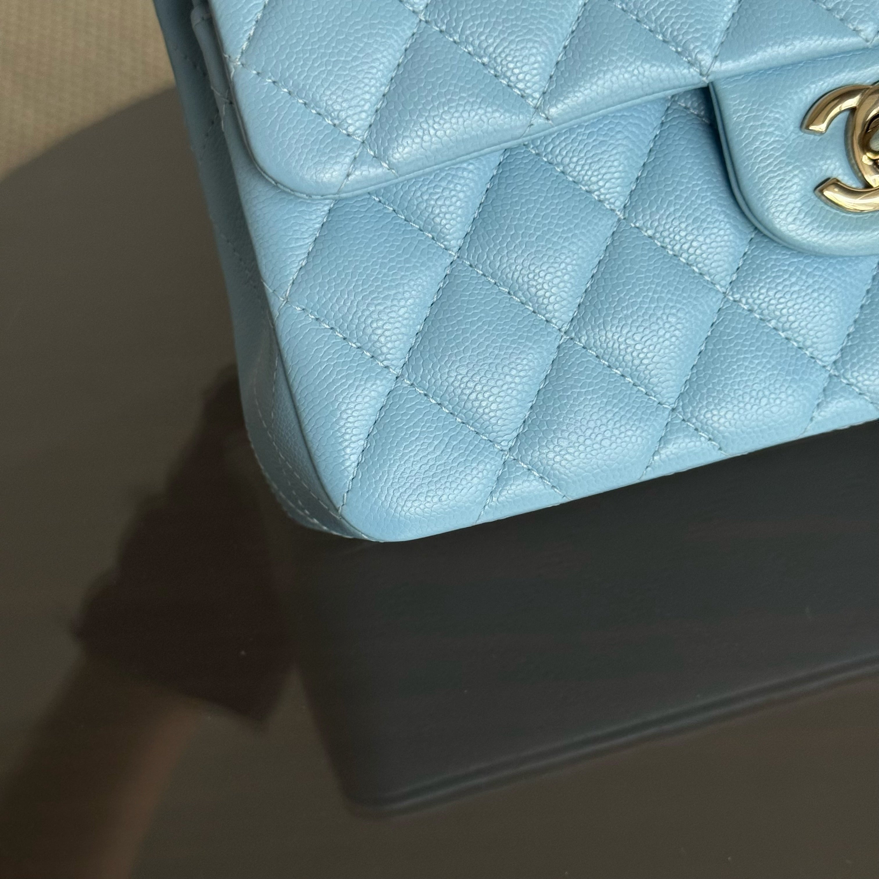 Chanel Classic Flap Small - Caviar 23CM Quilted Baby Blue Light Gold Hardware Microchip