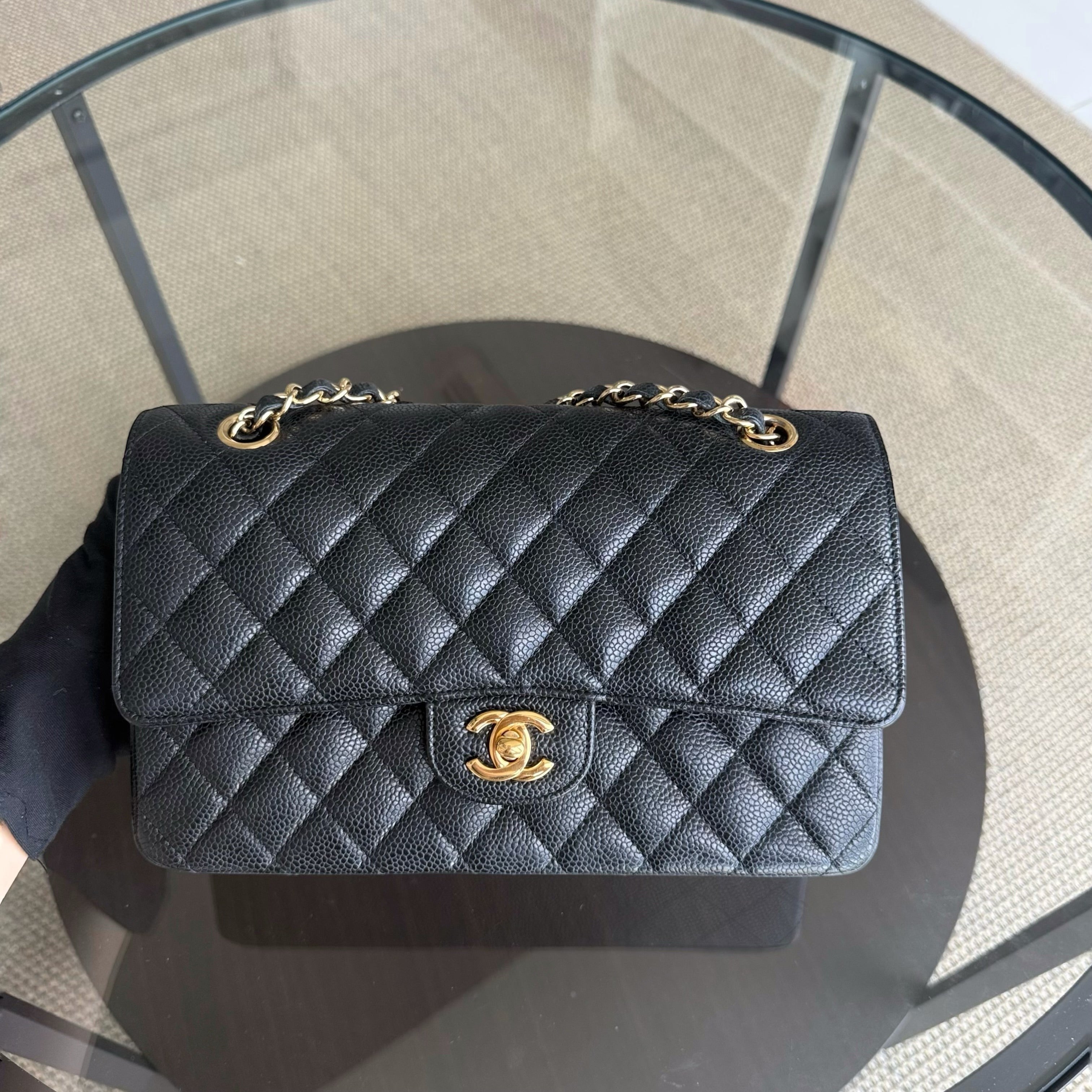 Chanel Classic Flap Medium - Caviar 25CM Quilted Black Gold Hardware Series 23