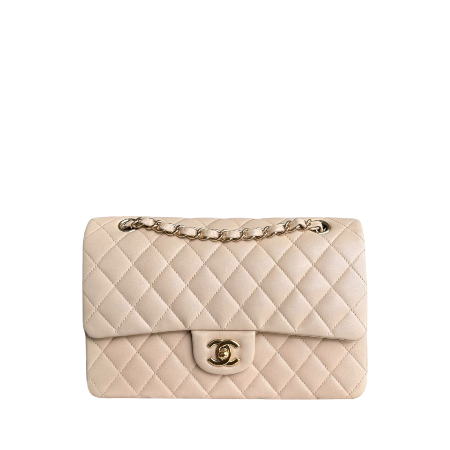 Chanel Classic Flap Medium - 25CM Quilted Lambskin Beige Gold Hardware