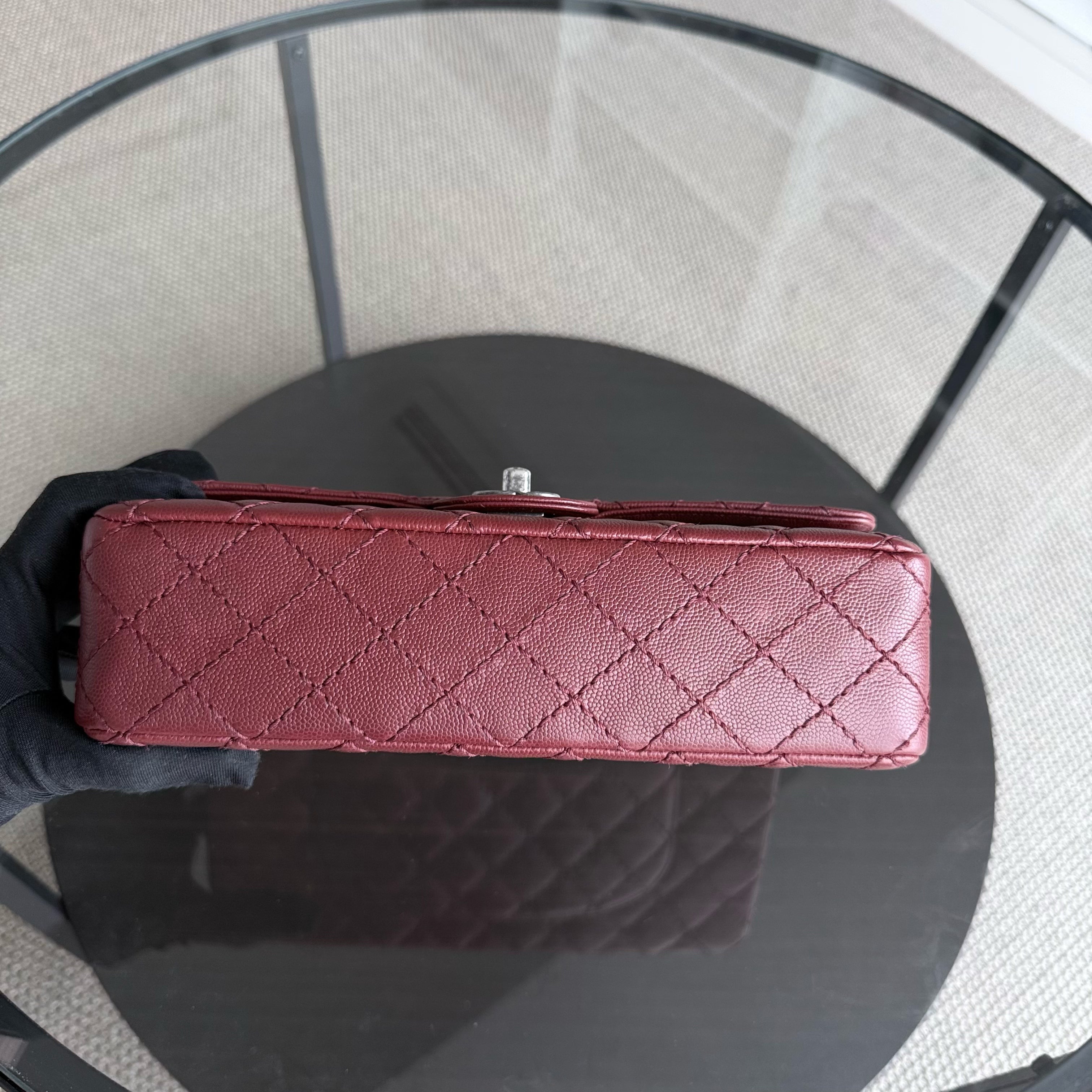 Chanel Classic Flap Medium - Caviar 25CM Quilted Burgundy Dark Red Ruthenium Silver Hardware Series 23