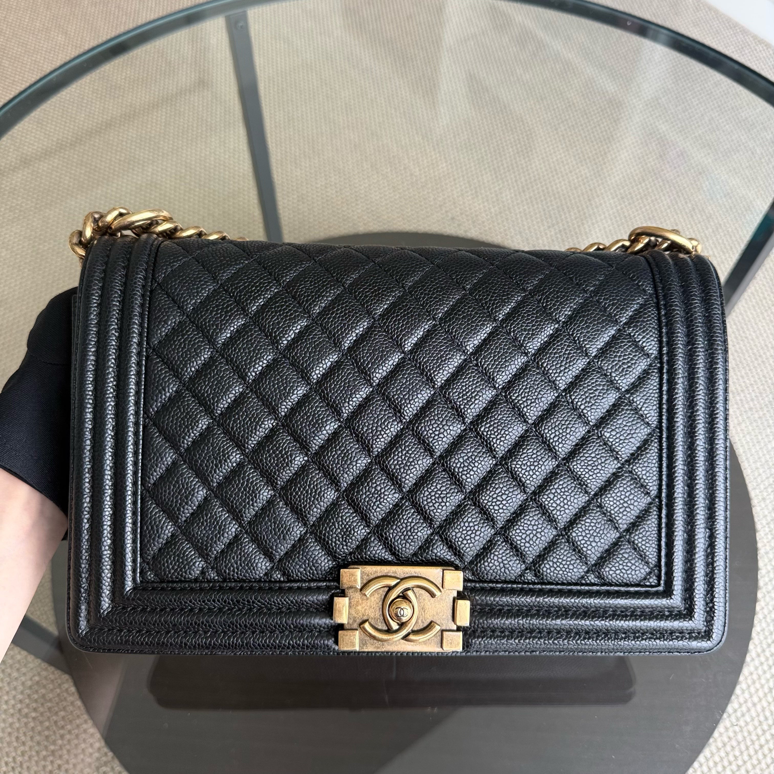 Chanel Boy Medium - Caviar 28CM Quilted Black Gold Hardware Series 20