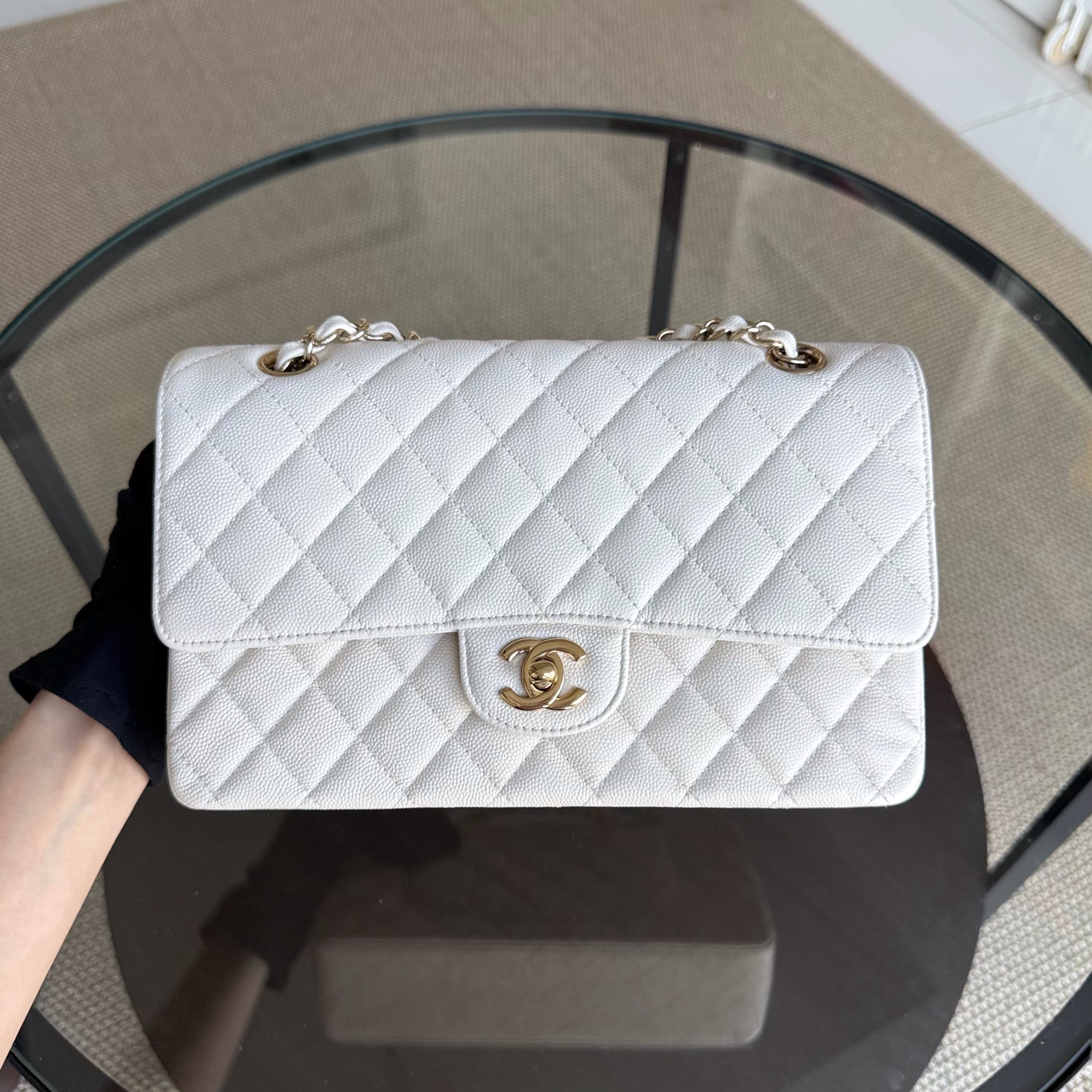 Chanel Classic Flap Medium - Caviar Quilted Grained Calfskin White Gold Hardware Series 23