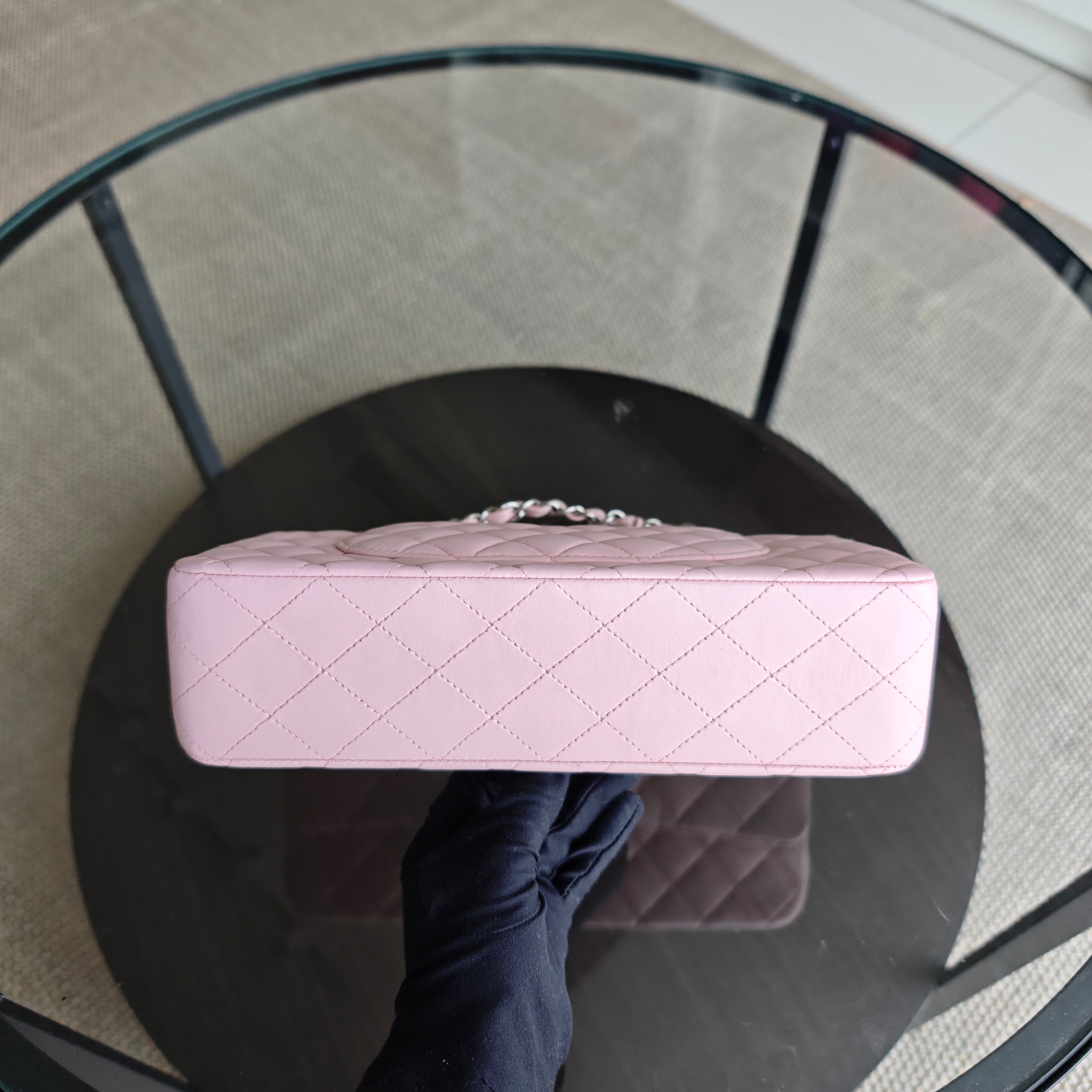 Chanel Classic Flap Medium - 25CM Quilted Lambskin Light Sakura Pink Silver Hardware Series 22