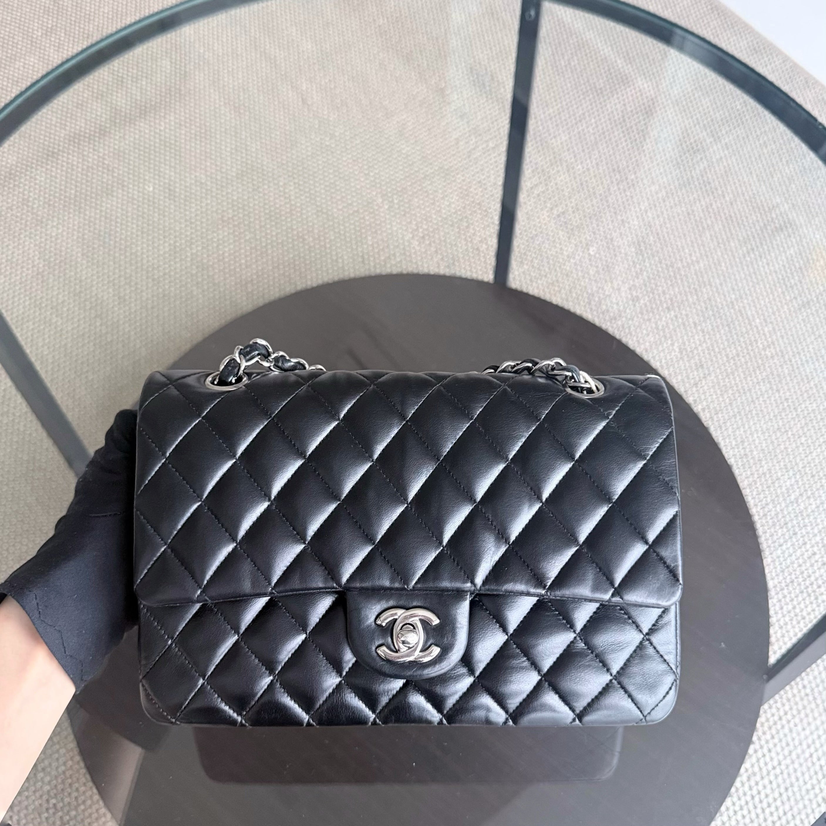 Chanel Classic Flap Medium - 25CM Quilted Lambskin Black Silver Hardware Series 12
