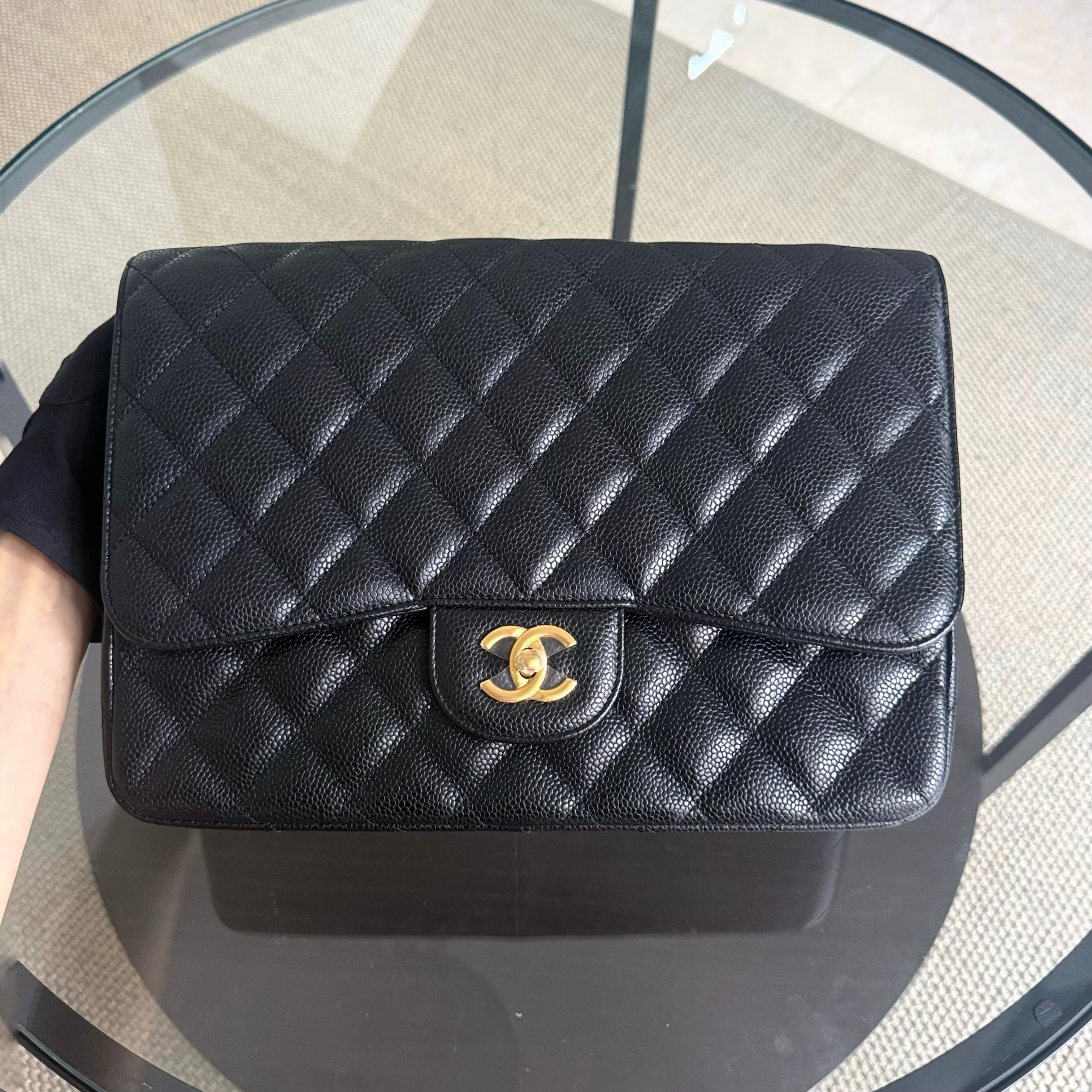 Chanel Classic Flap Jumbo - Caviar 30CM Single Flap Quilted Black Gold Hardware Series 13