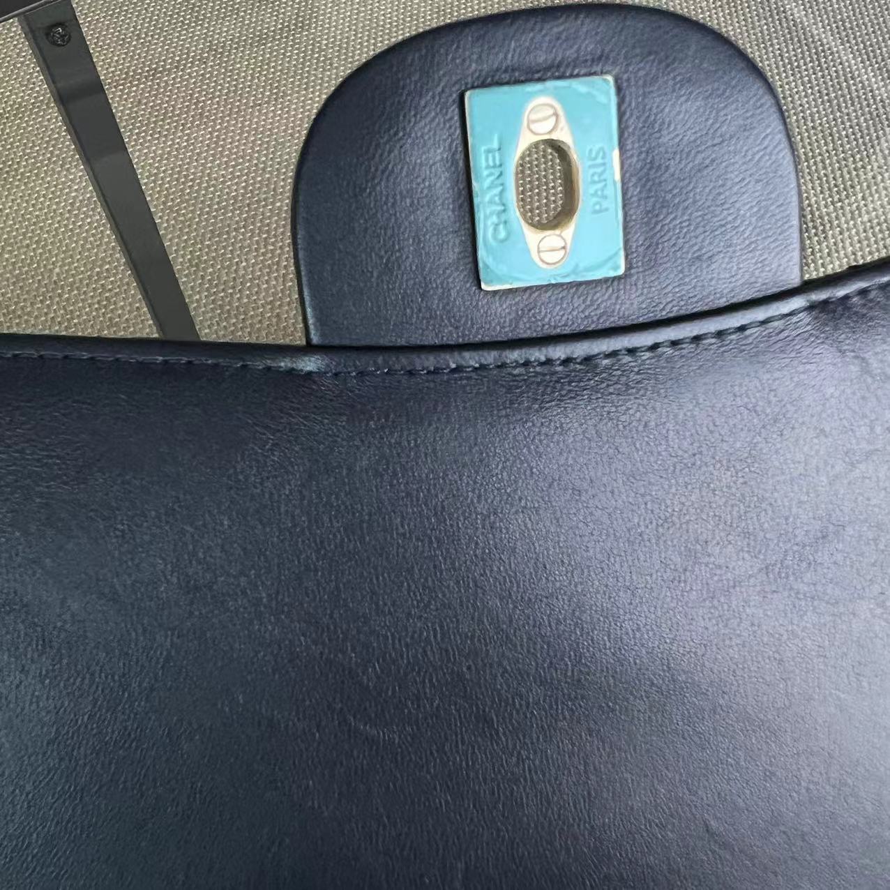 Chanel Chic Flap Jumbo Mademoiselle Quilted Lambskin Dark Blue Golden Hardware Series 21