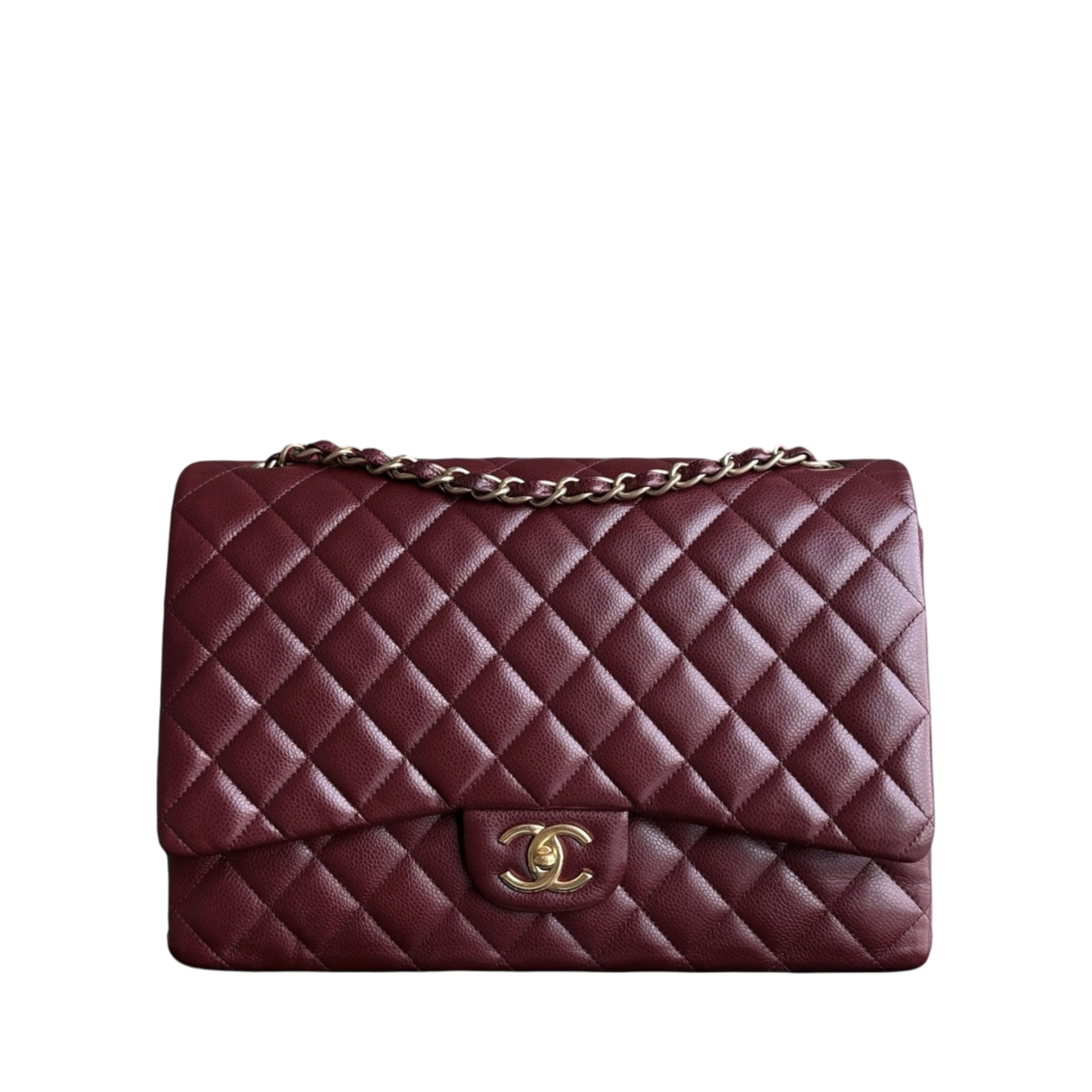 Chanel Classic Flap Maxi - Caviar Double Flap Quilted Burgundy Gold Hardware Series 21