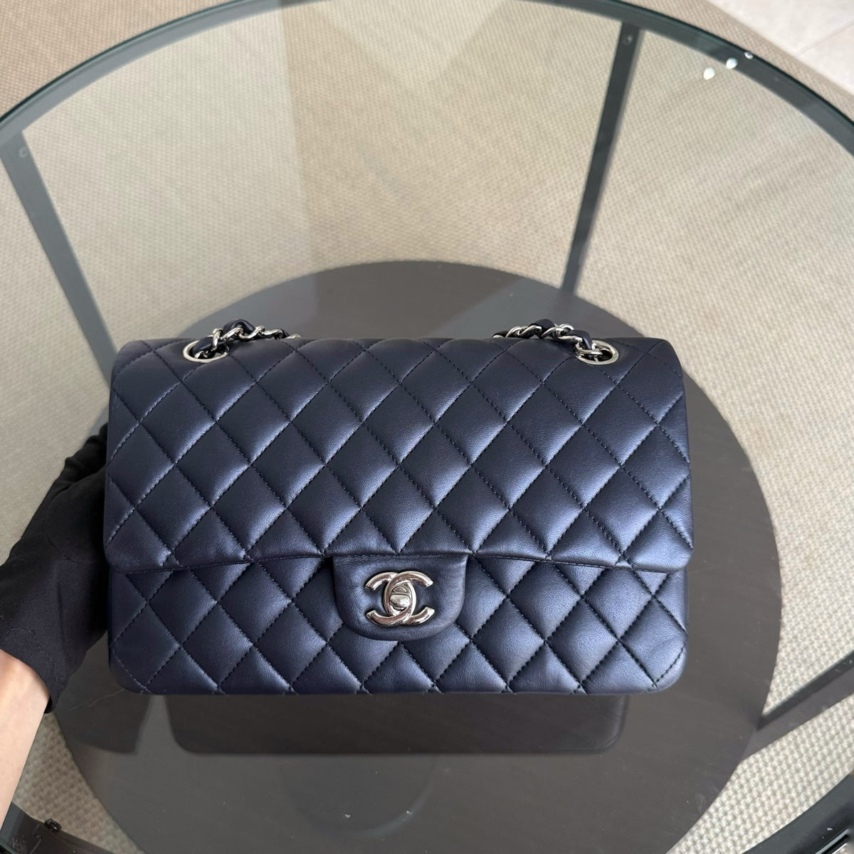Chanel Classic Flap Medium - Lambskin 25CM Quilted Midnight Blue Light Silver Hardware Series 24