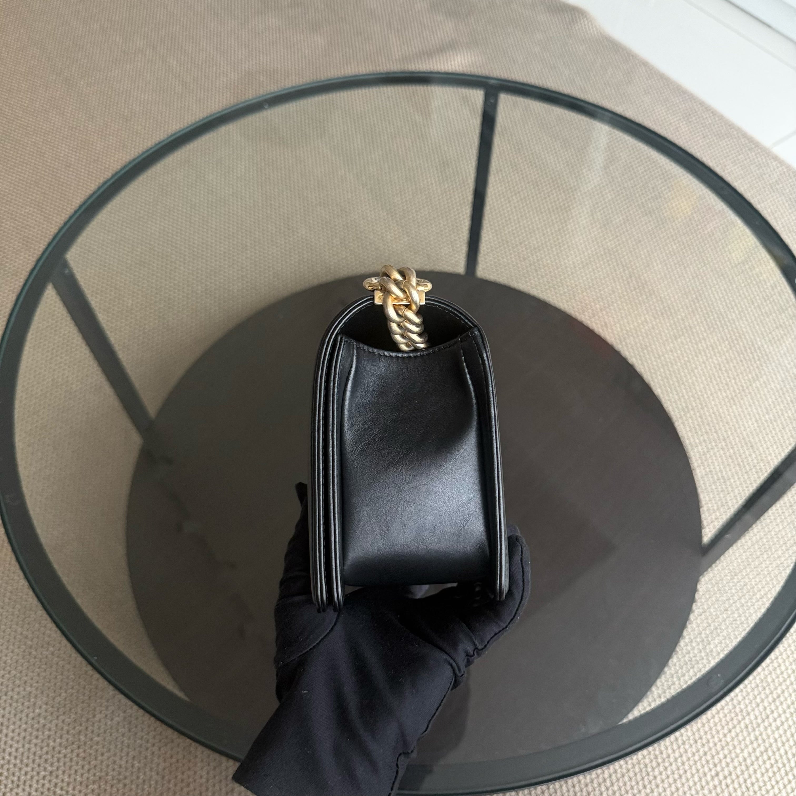 Chanel Boy Medium - 25CM Quilted Calfskin Black Gold Hardware Series 22