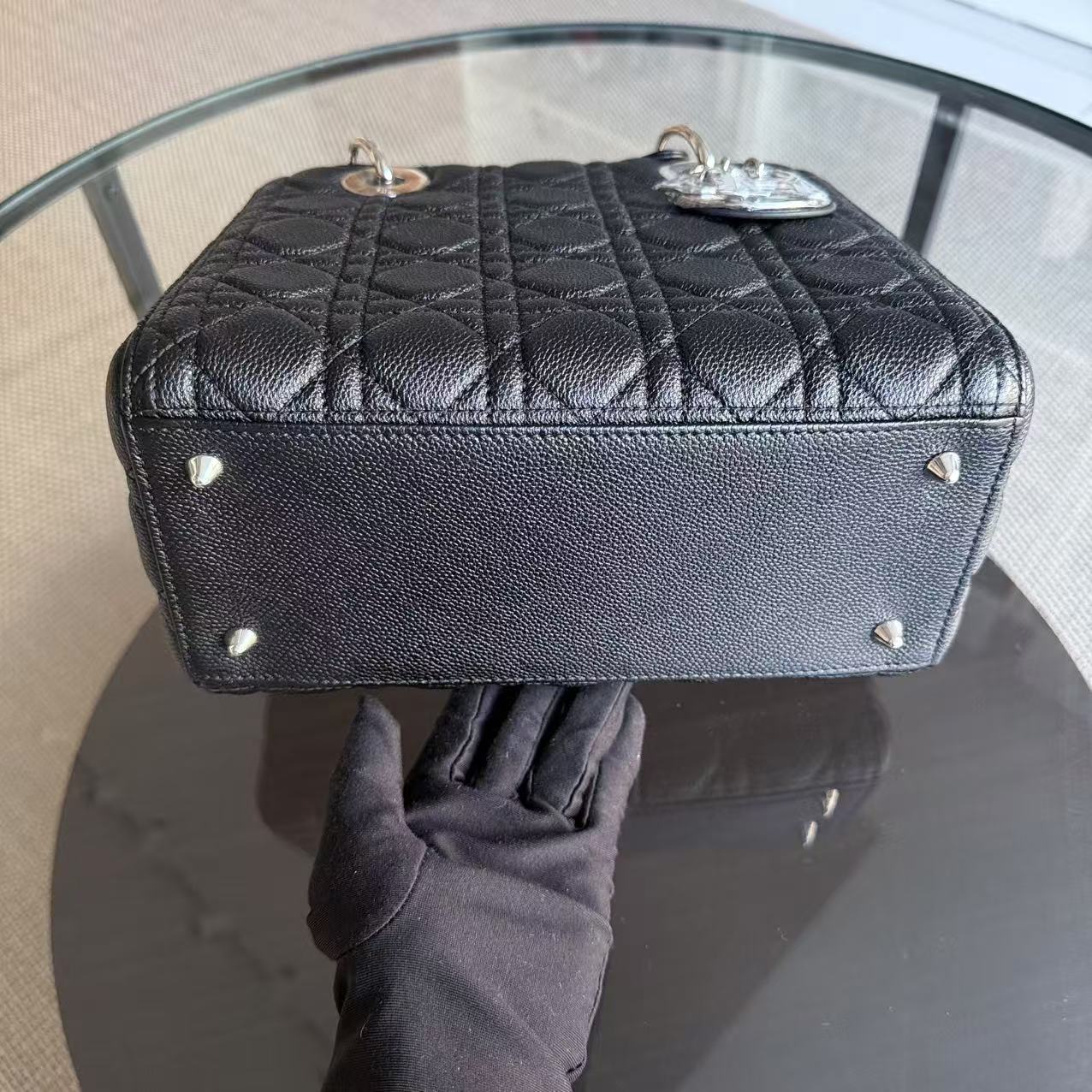 *Rare Caviar* Dior Lady Medium - Grained Calfskin Cannage Black Silver Hardware
