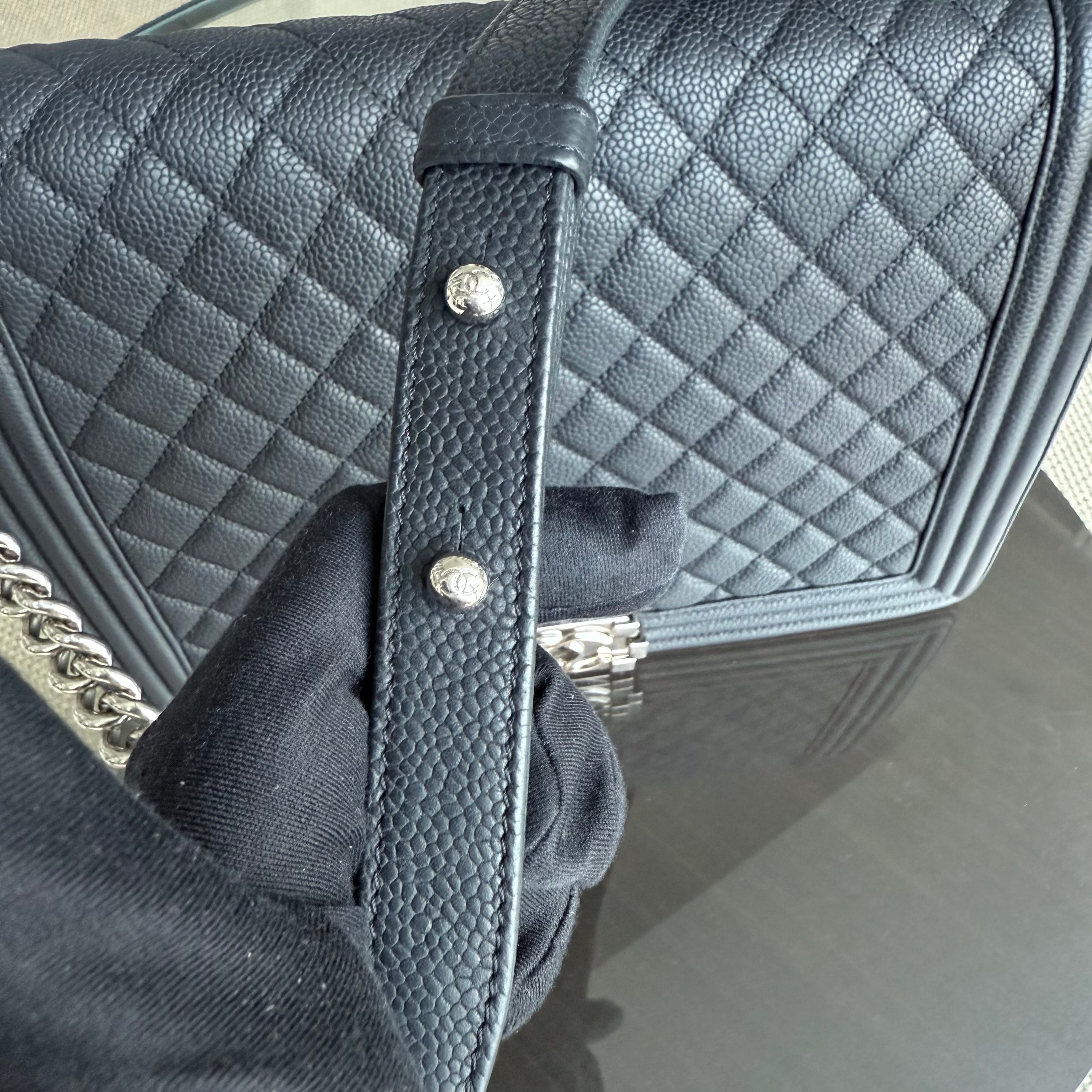 Chanel Boy Large - Caviar 30CM Quilted Black Silver Hardware Series 17