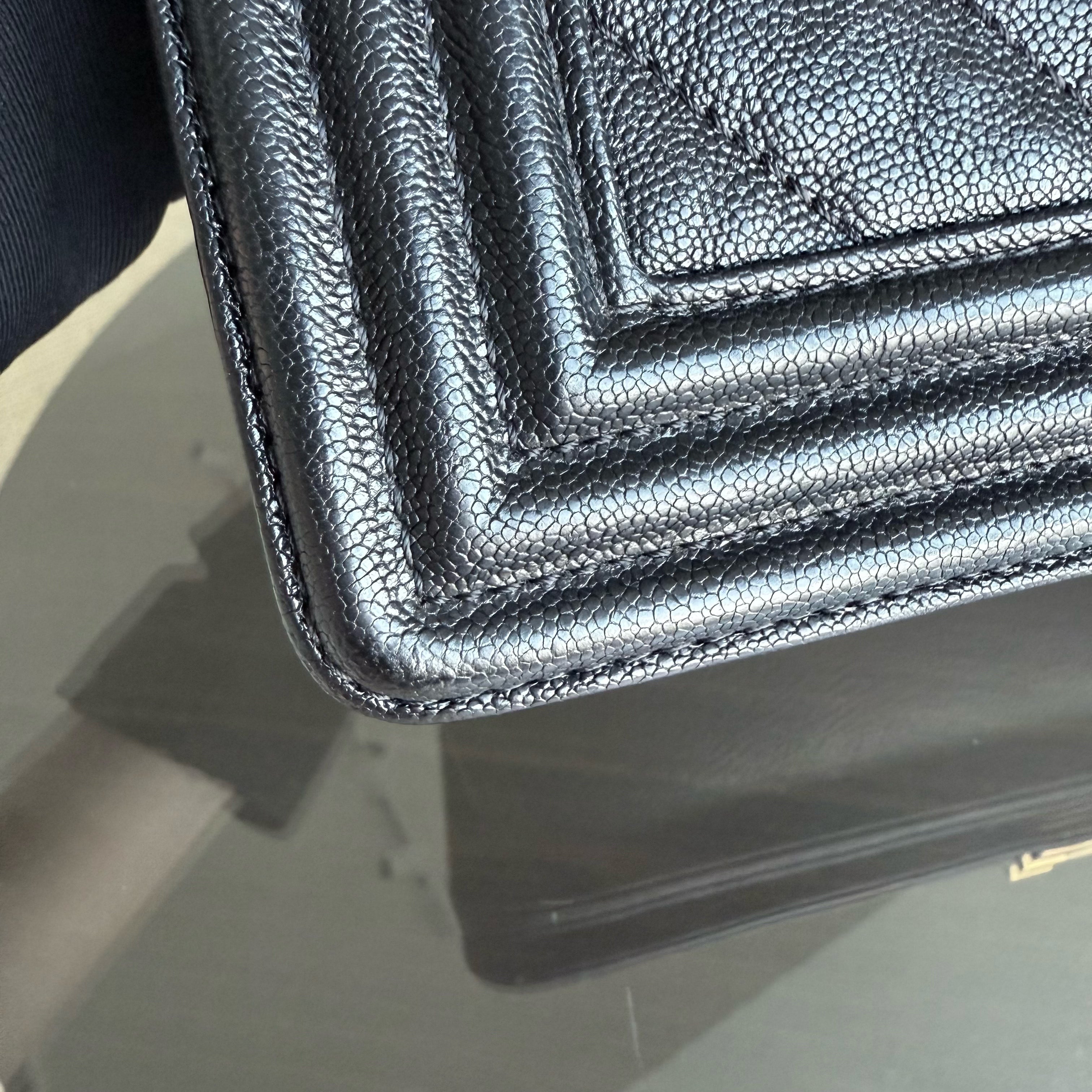 Chanel Boy Medium - Caviar 25CM Chevron Black Gold Hardware Series 26