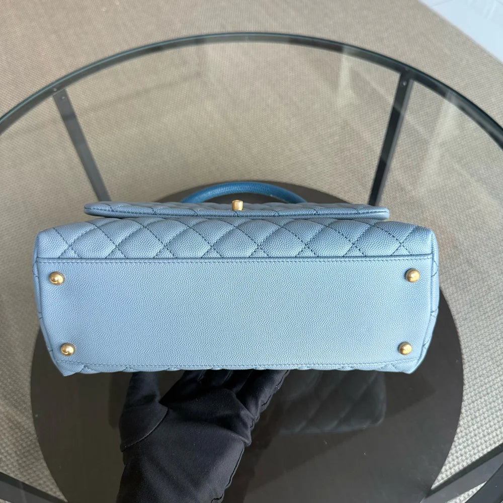 Chanel Coco Handle Medium - Caviar 29CM Quilted Sky Blue Gold Hardware Series 27