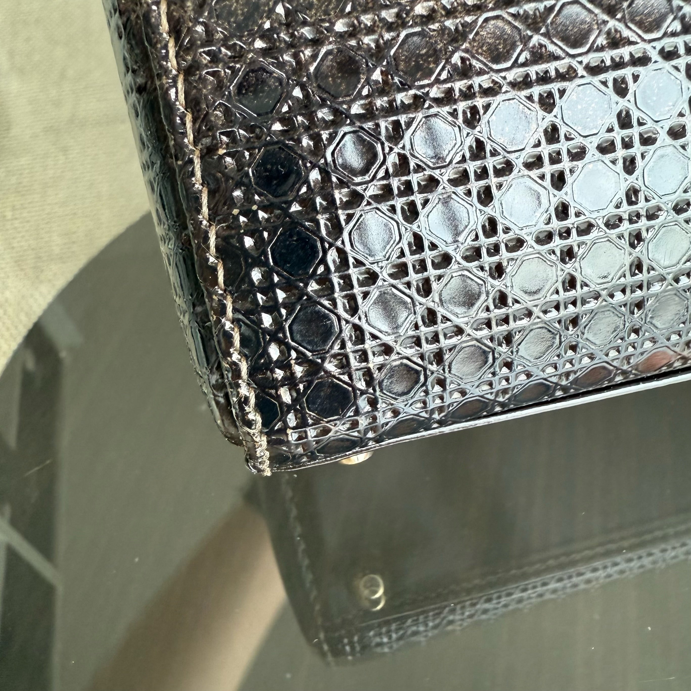 Dior Lady Mini - Calfskin Micro-Cannage Metallic Gold Gold Hardware Adjustable Strap