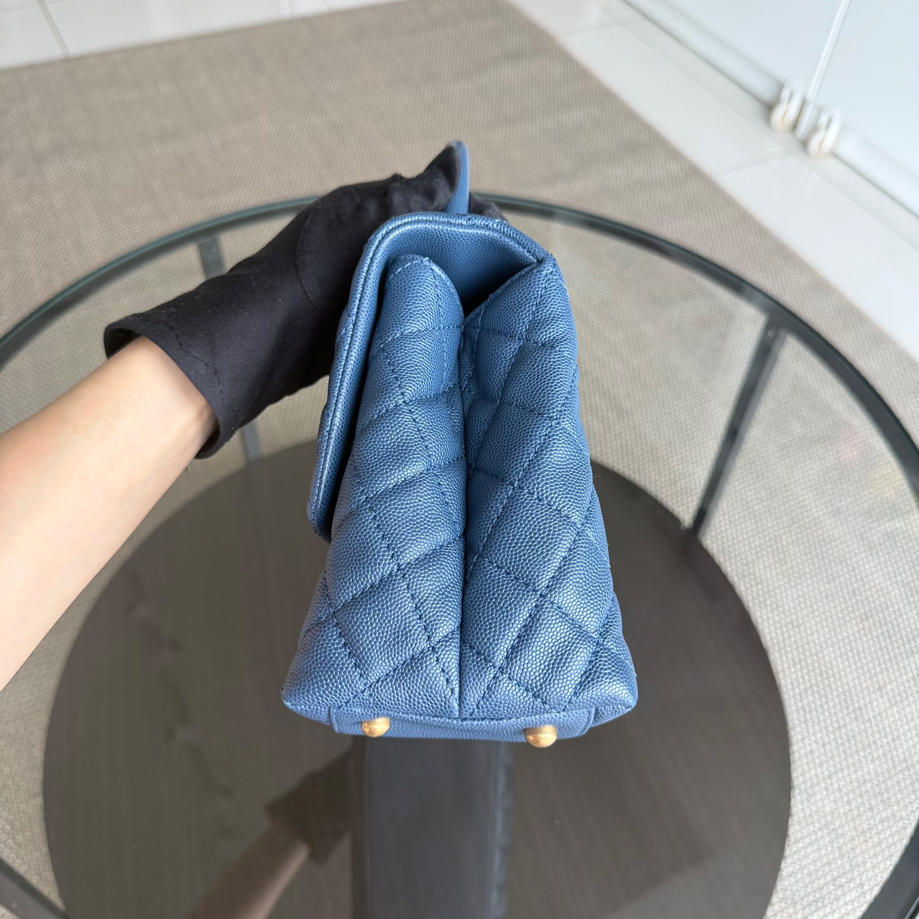 Chanel Coco Handle Medium - Caviar 29CM Quilted Blue Gold Hardware Series 24