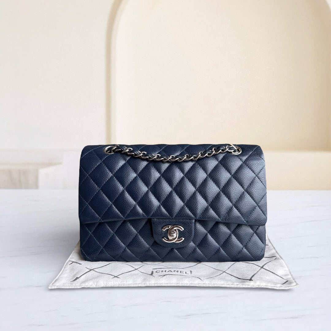 Chanel Classic Flap Medium - Caviar 25CM Quilted Dark Midnight Blue Silver Hardware Series 19