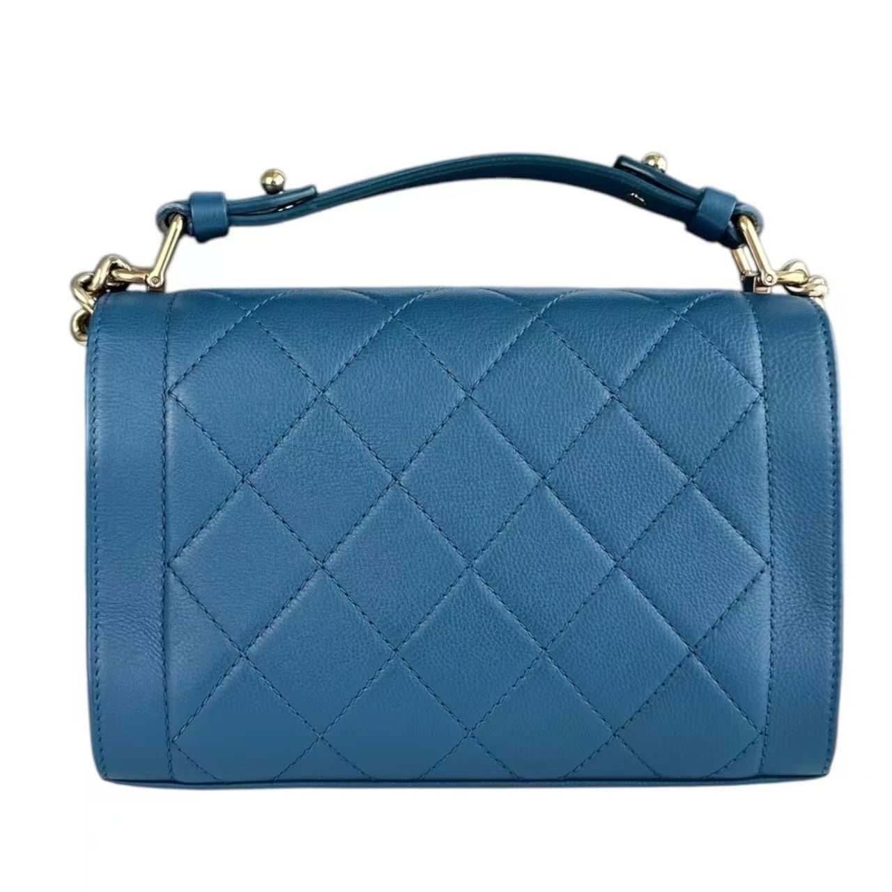 Chanel Label Click Flap - Small Quilted Calfskin Blue Gold Hardware Series 23