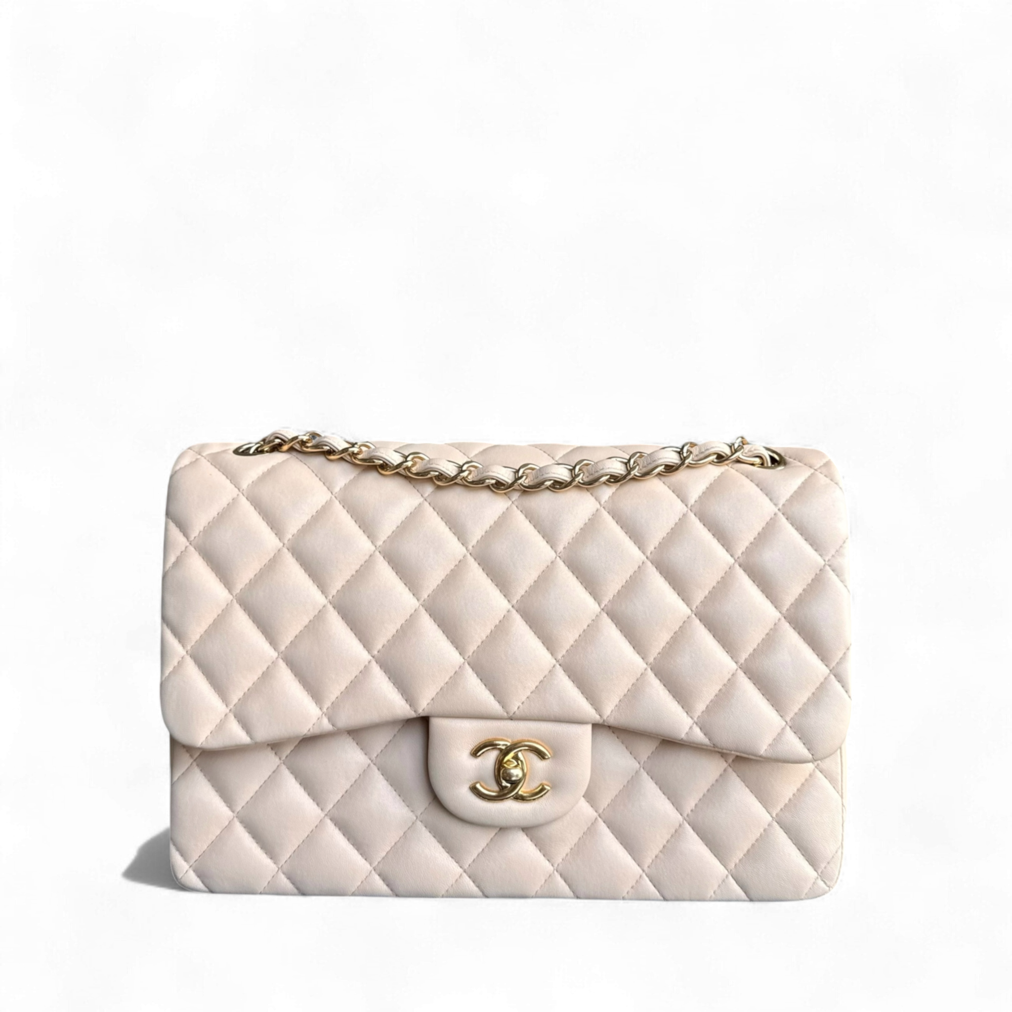Chanel Classic Flap Jumbo - Double Flap 30CM Quilted Lambskin Beige Gold Hardware Series 19