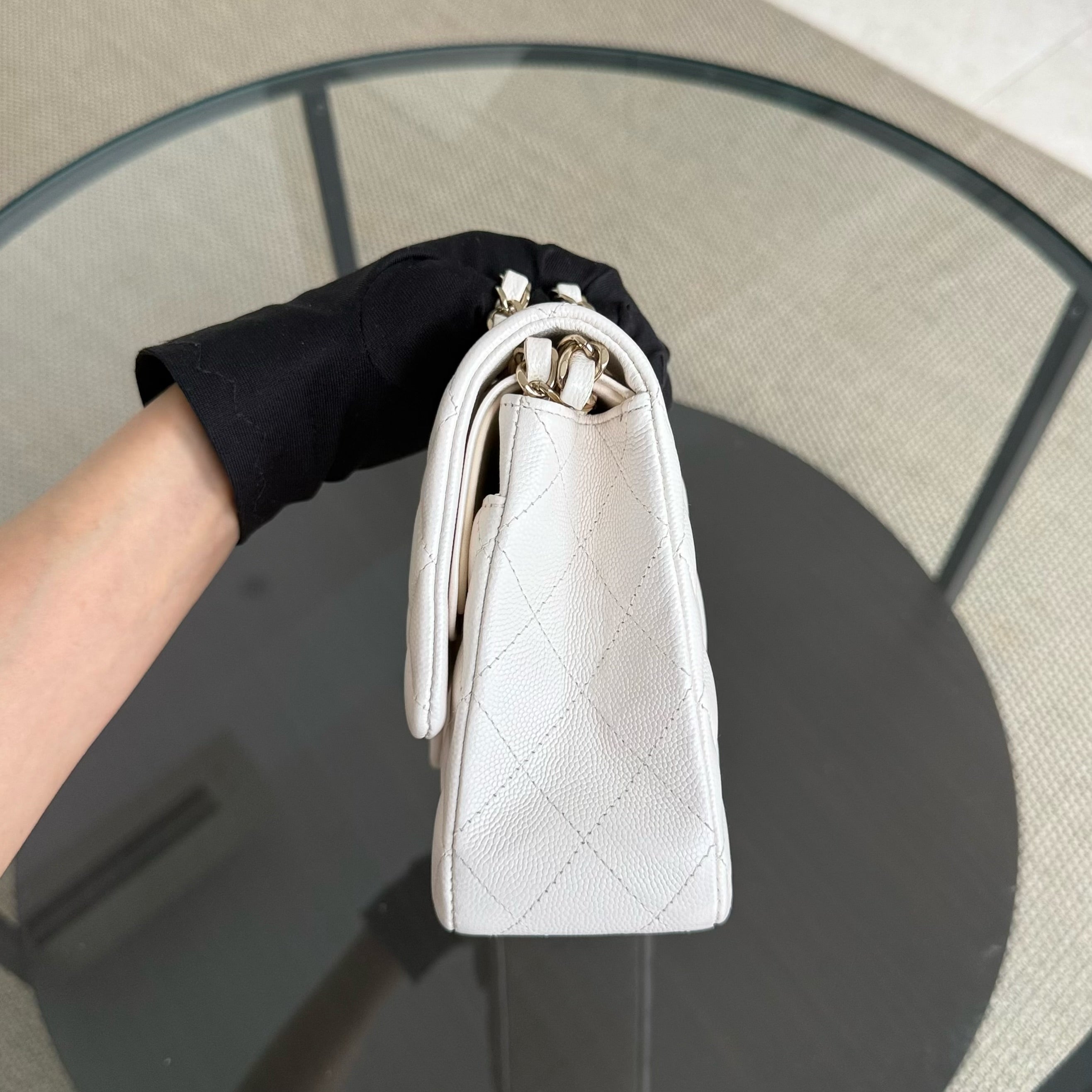 Chanel Classic Flap Medium - Caviar 25CM Quilted White Gold Hardware Series 31