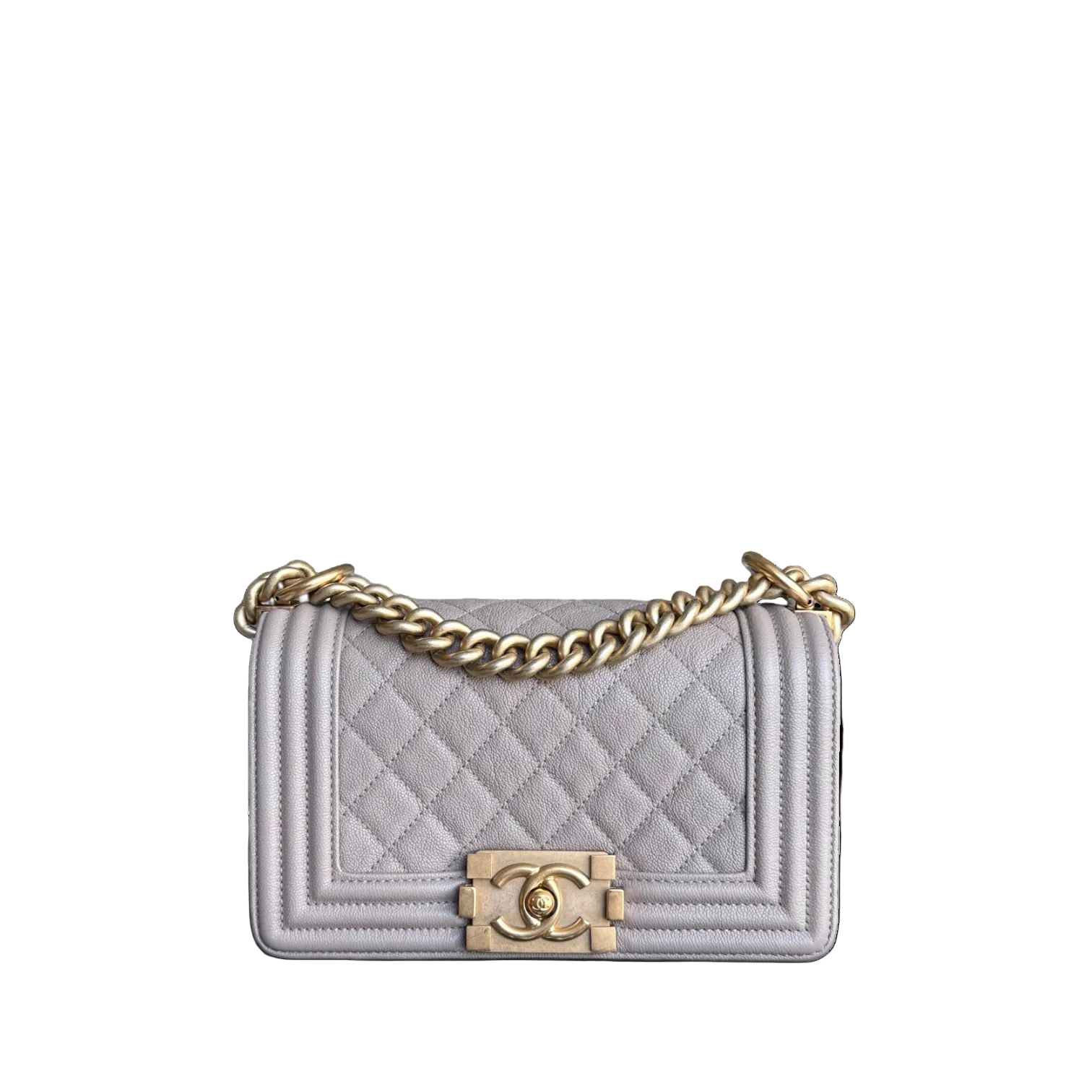 Chanel Boy Small - Caviar 20CM Quilted Grained Calfskin Grey Gray Gold Hardware Series 27
