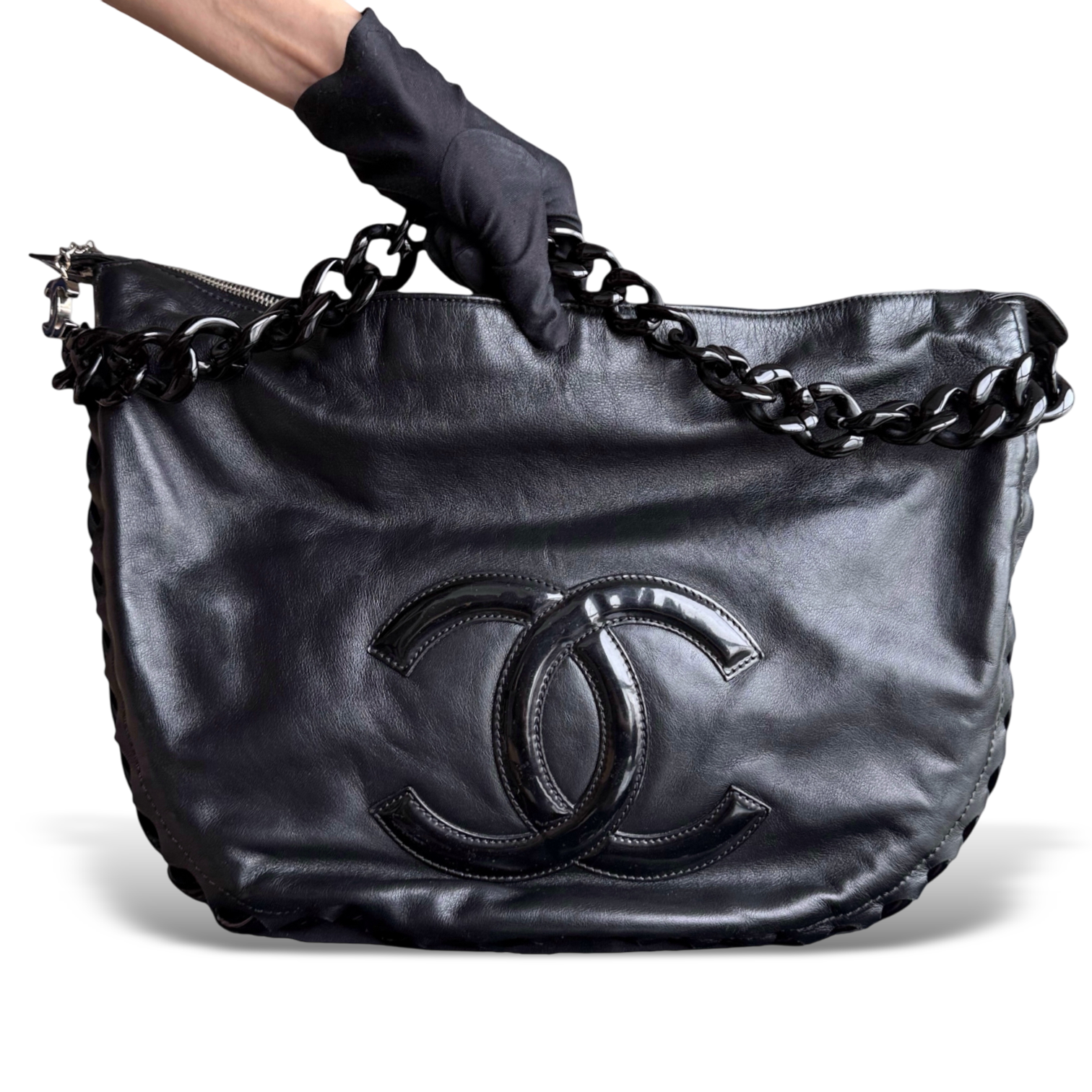 Chanel Shopping Tote - Calfskin Quilted Black Gold Hardware Series 11