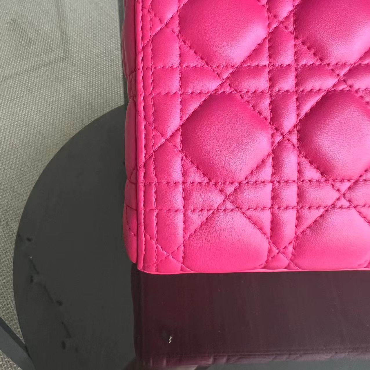 Dior Lady Medium - Cannage Lambskin Hot Pink Golden Hardware