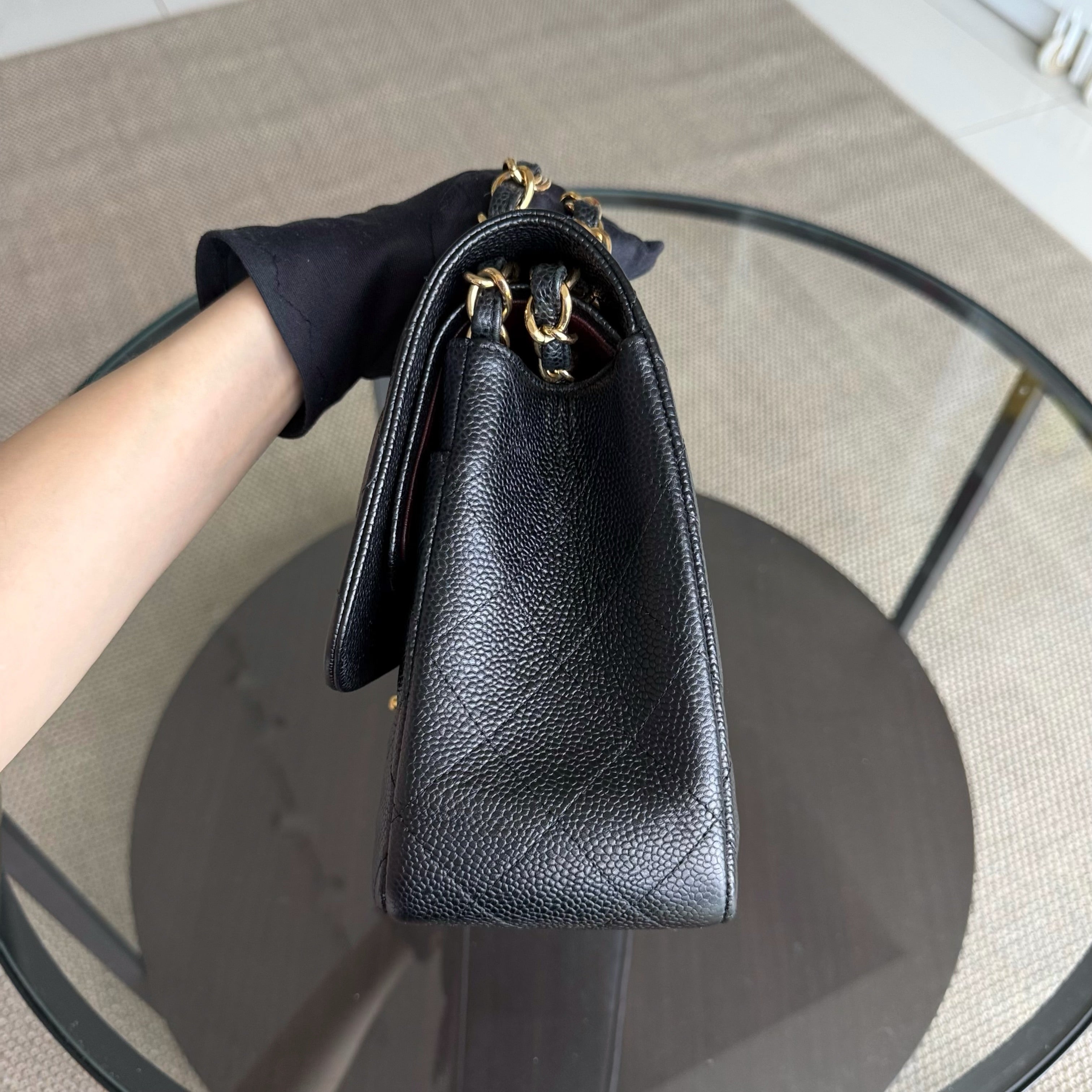 Chanel Classic Flap Jumbo - Caviar 30CM Double Flap Quilted Grained Calfskin Black Gold Hardware