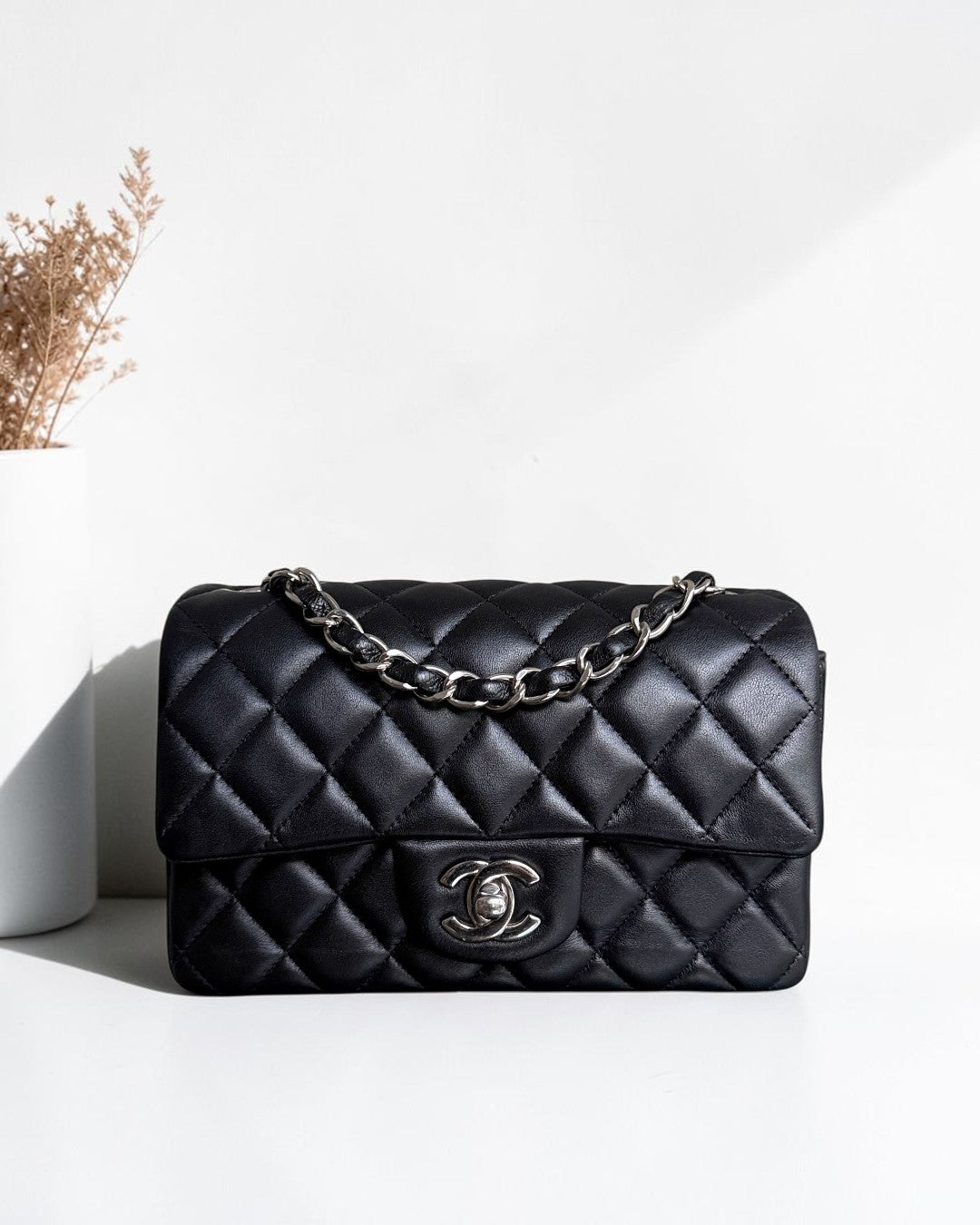 Chanel Classic Flap Mini - 20CM Quilted Lambskin Black Silver Hardware Series 24
