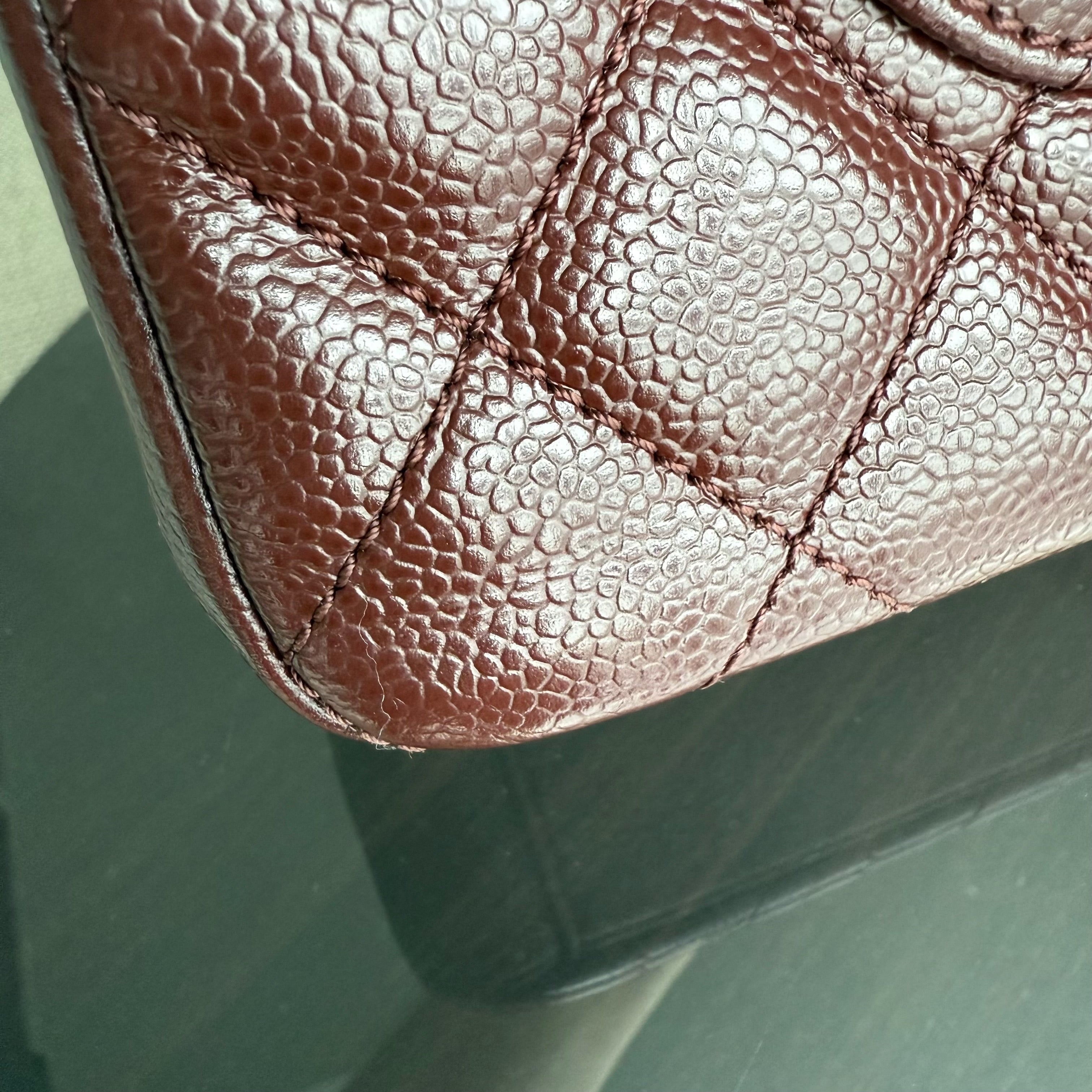 Chanel Caviar PST Petite Shopping Tote Quilted Grained Calfskin Burgundy Silver Hardware Series 18
