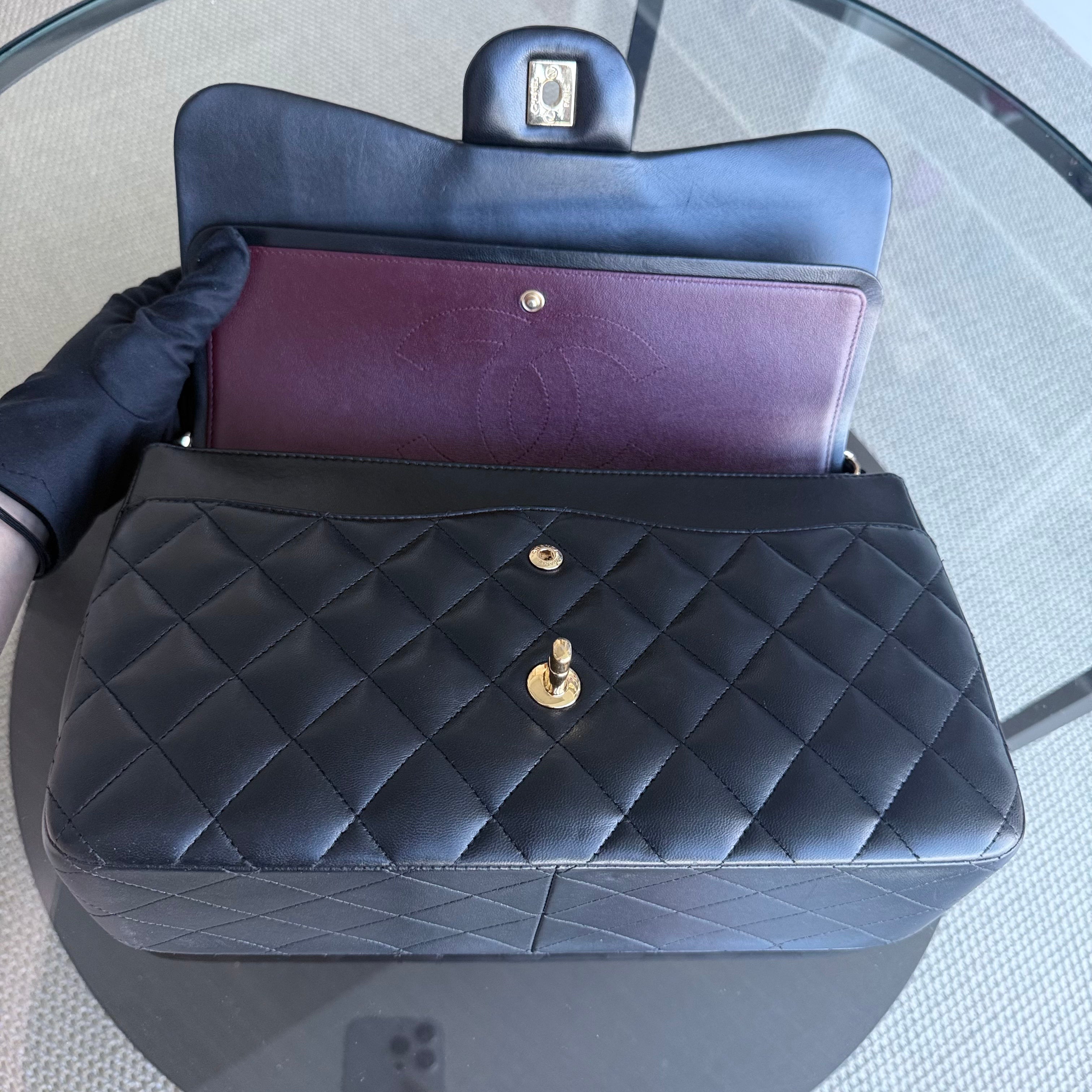 Chanel Classic Flap Jumbo - Double Flap Quilted Lambskin Black Gold Hardware Series 19