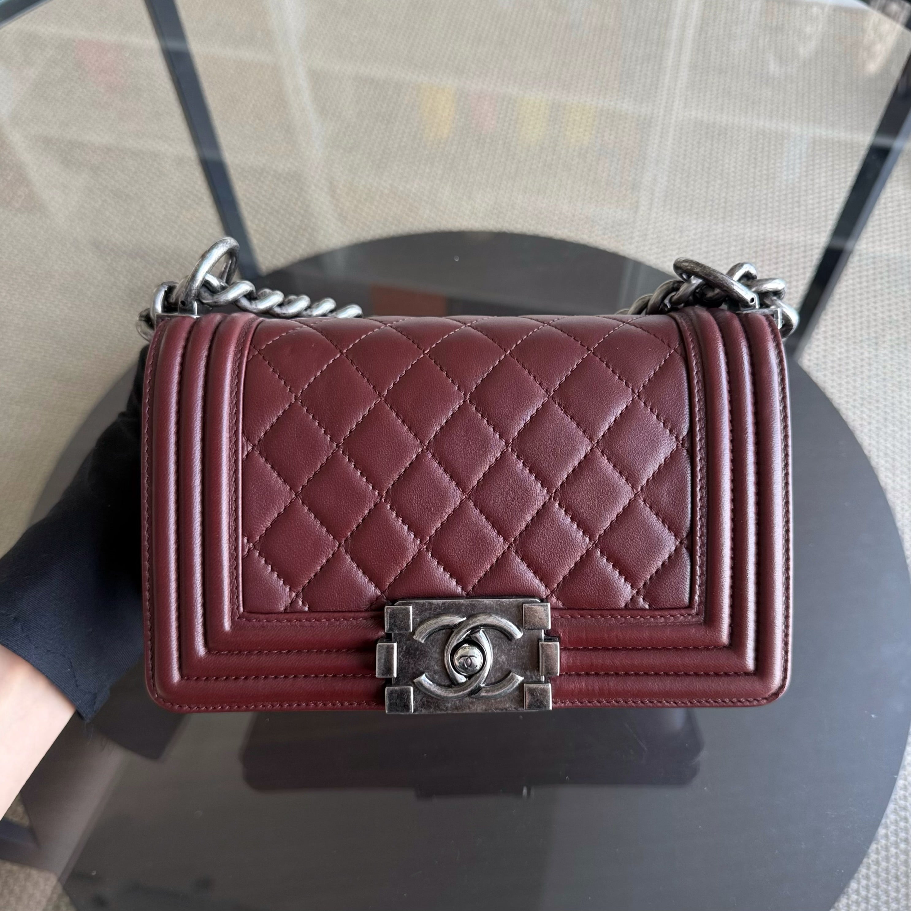 Chanel Boy Small - Quilted Lambskin Burgundy Ruthenium Silver Hardware Series 16