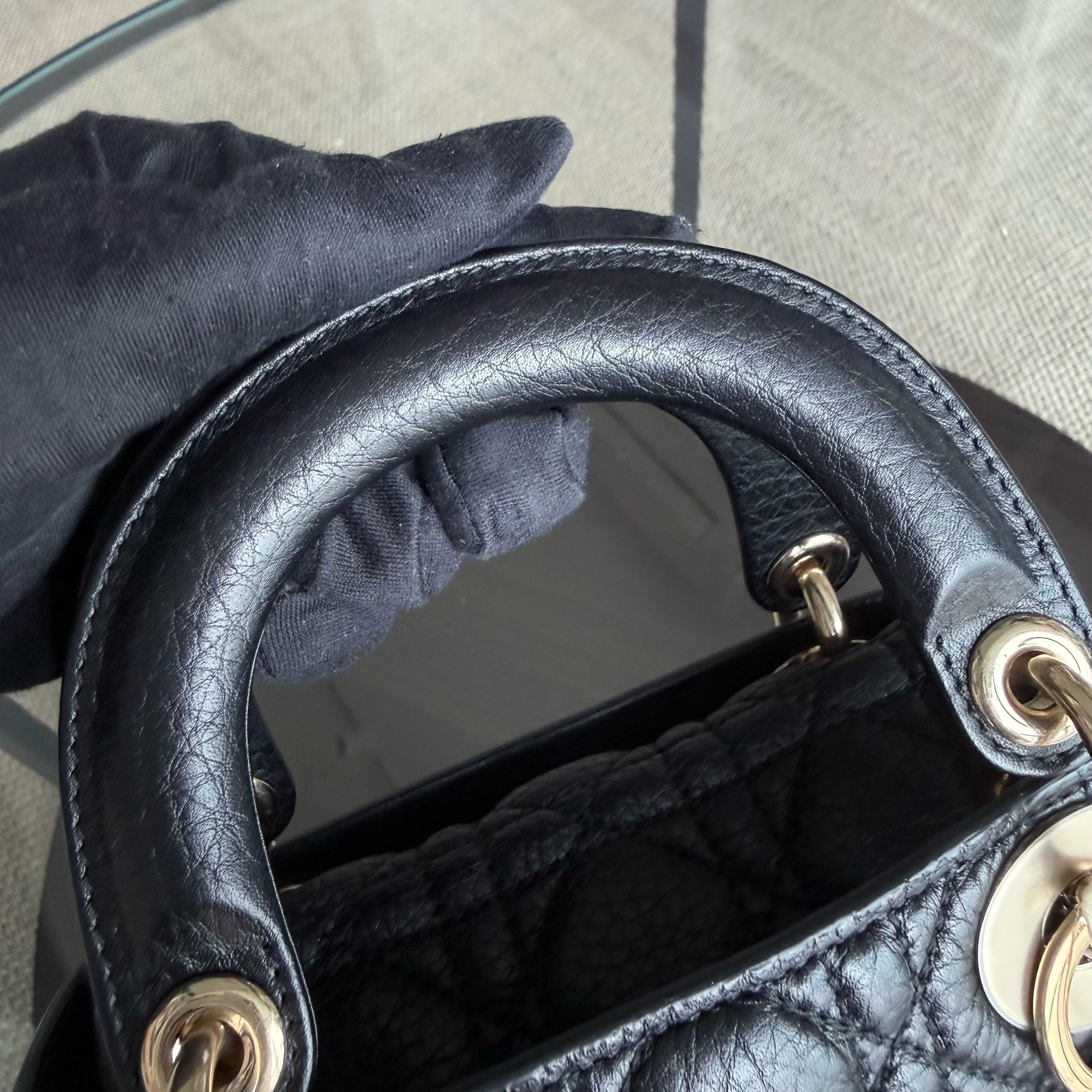 Dior Lady Mini - Cannage Caviar Black Gold Hardware
