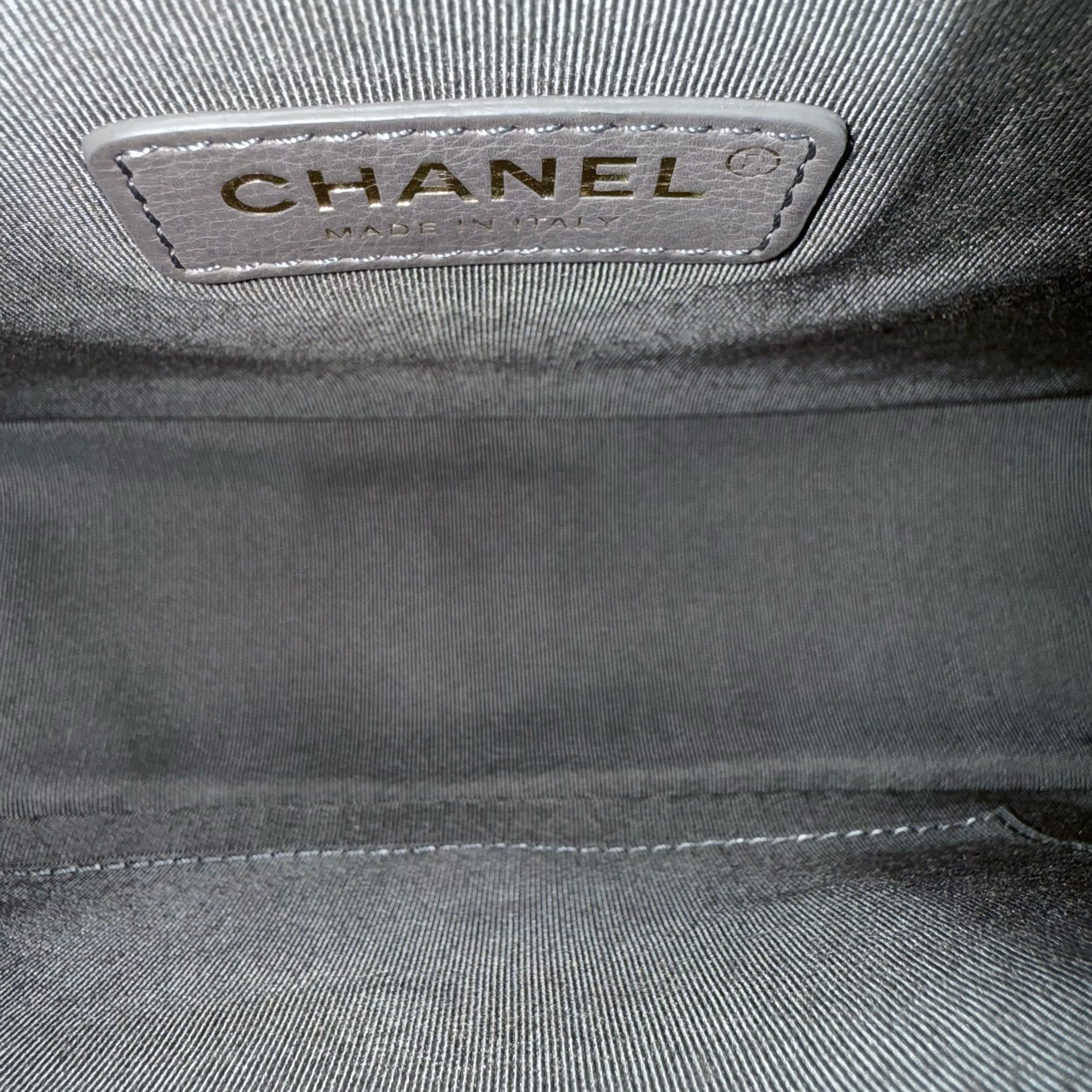 Chanel Boy Medium - Caviar 28CM Quilted Grey Gray Gold Hardware Series 26