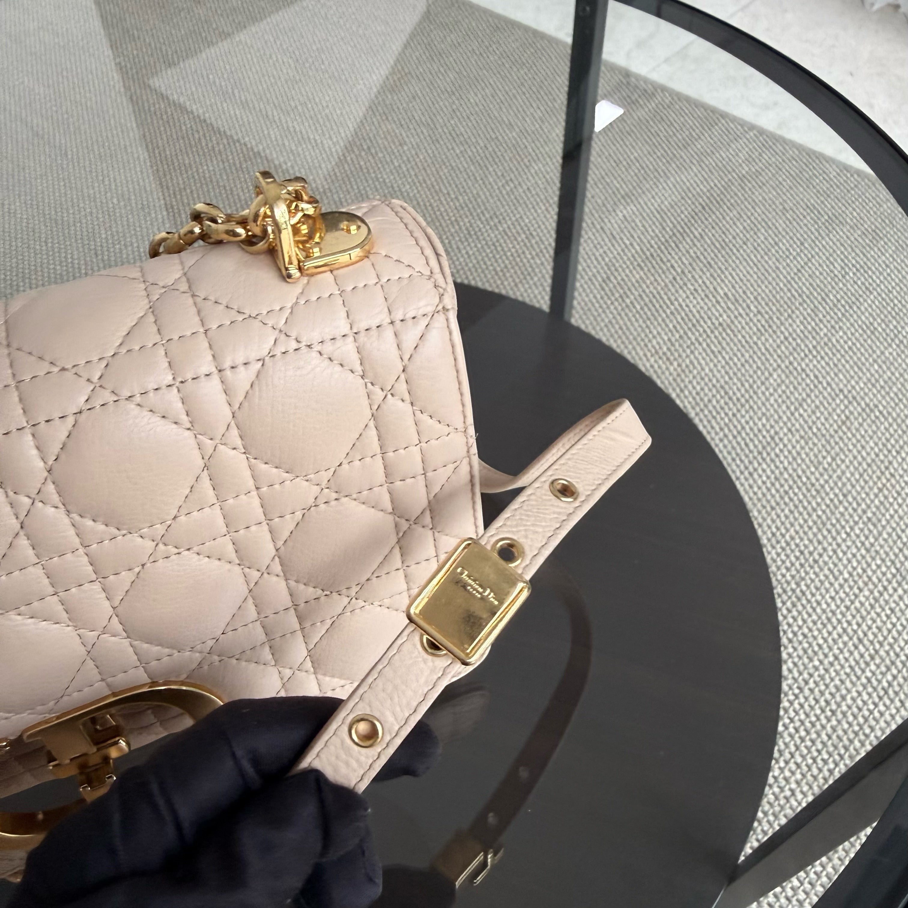 Dior Caro Medium - Cannage Grained Calfskin Beige Gold Hardware