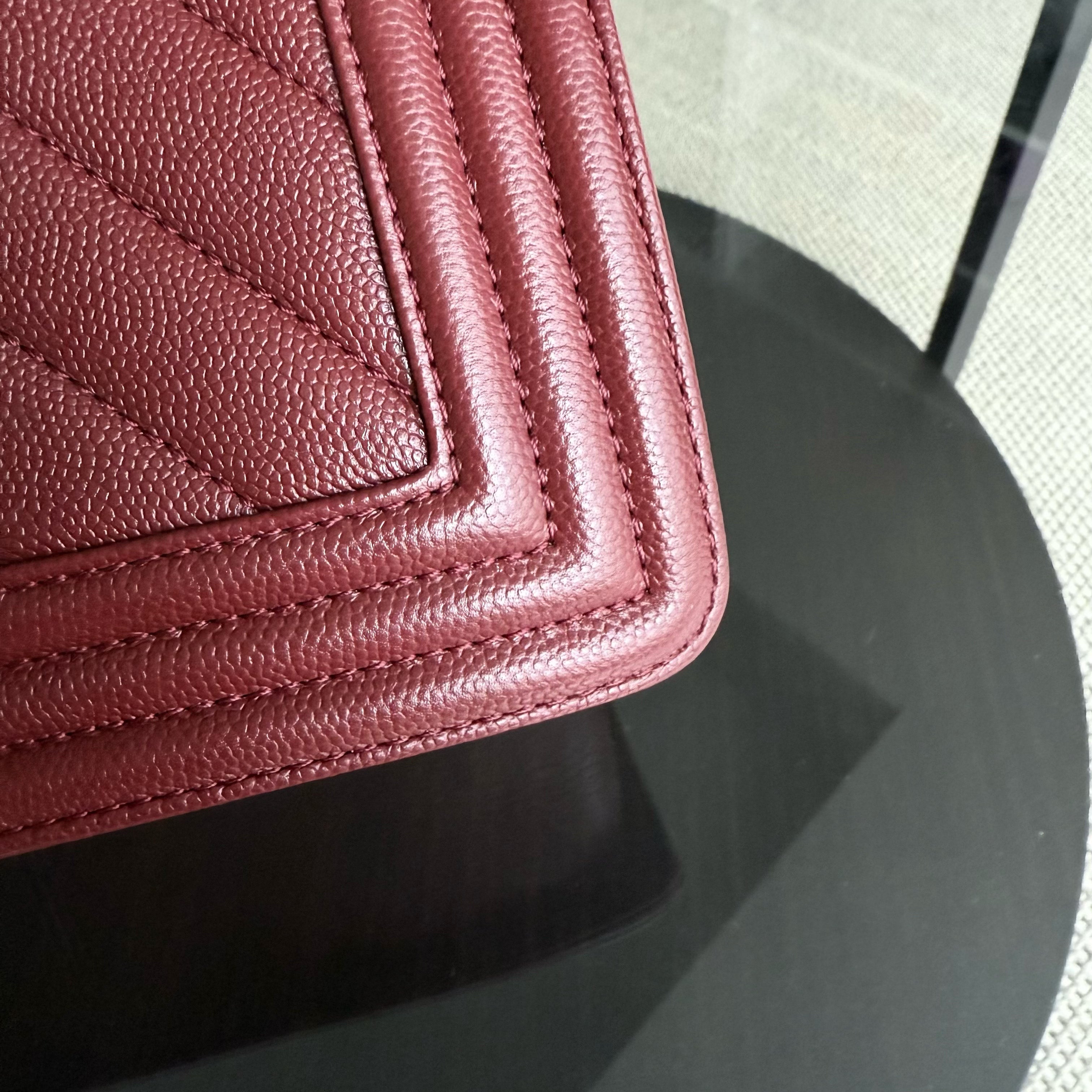 Chanel Boy Medium - Caviar 25CM Chevron Dark Red Burgundy Ruthenium Silver Hardware Series 24