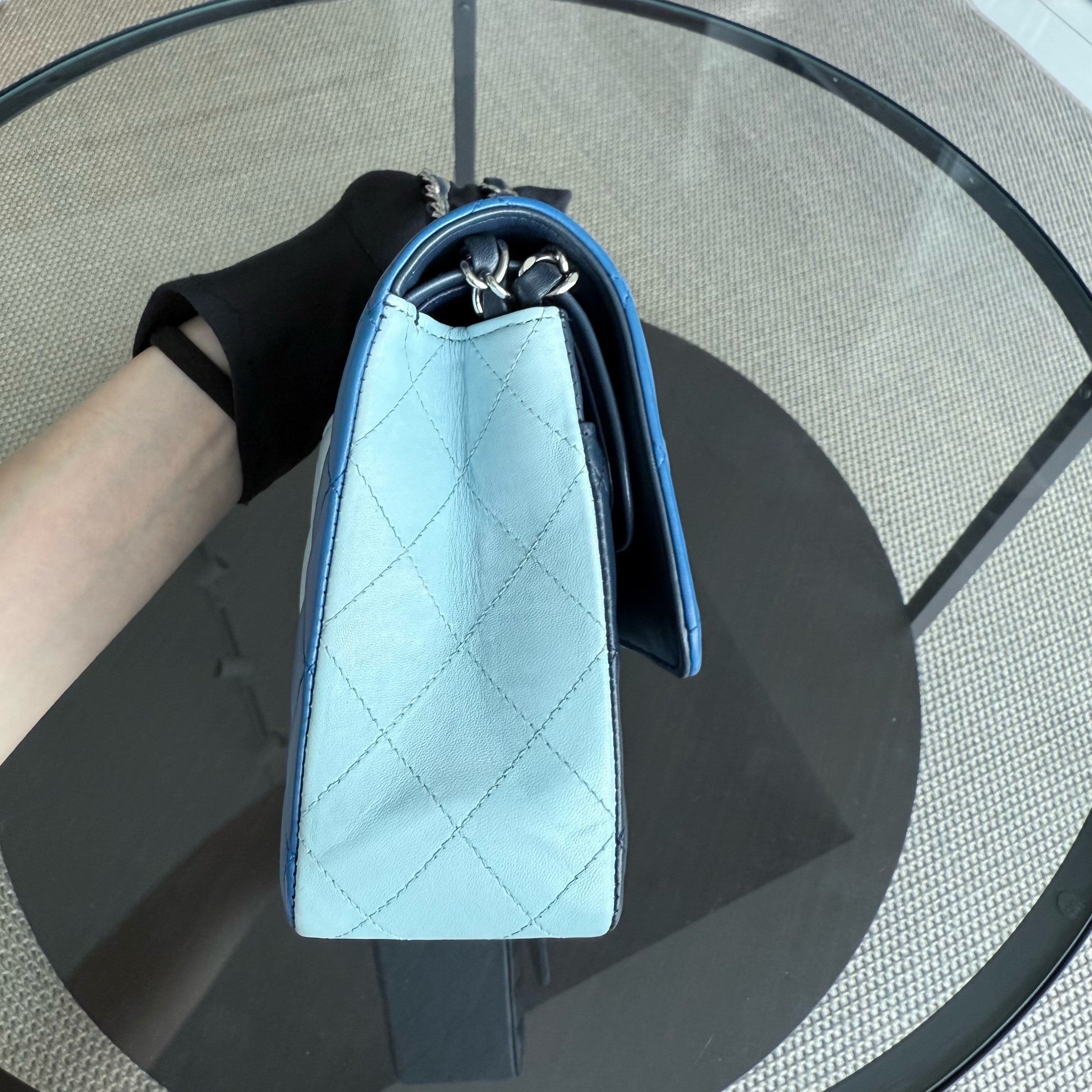 Chanel Classic Flap Medium - 25CM Quilted Lambskin Tri-Color Blue Silver Hardware Series 22