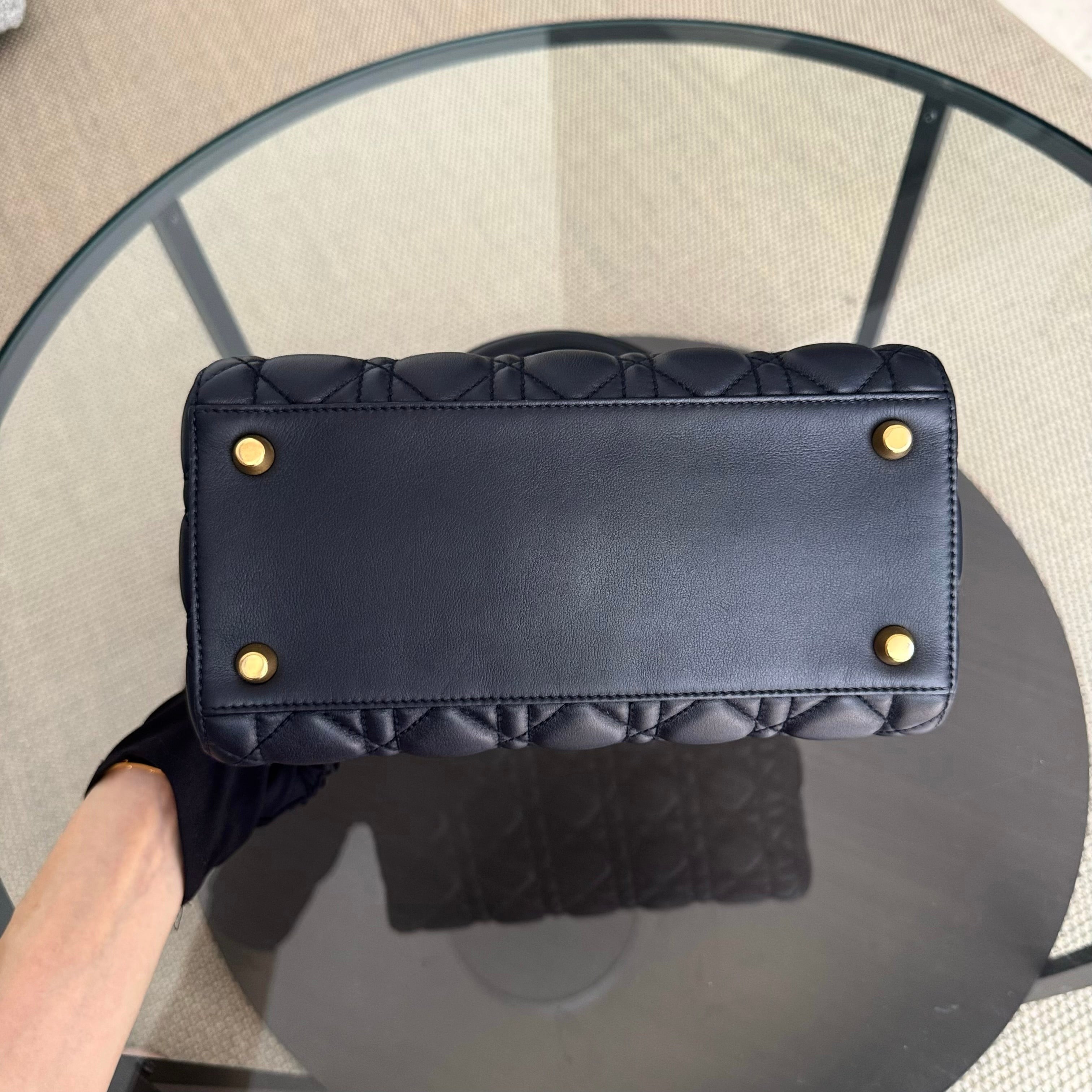 Dior Lady Medium Flap - Cannage Calfskin Midnight Blue Gold Hardware