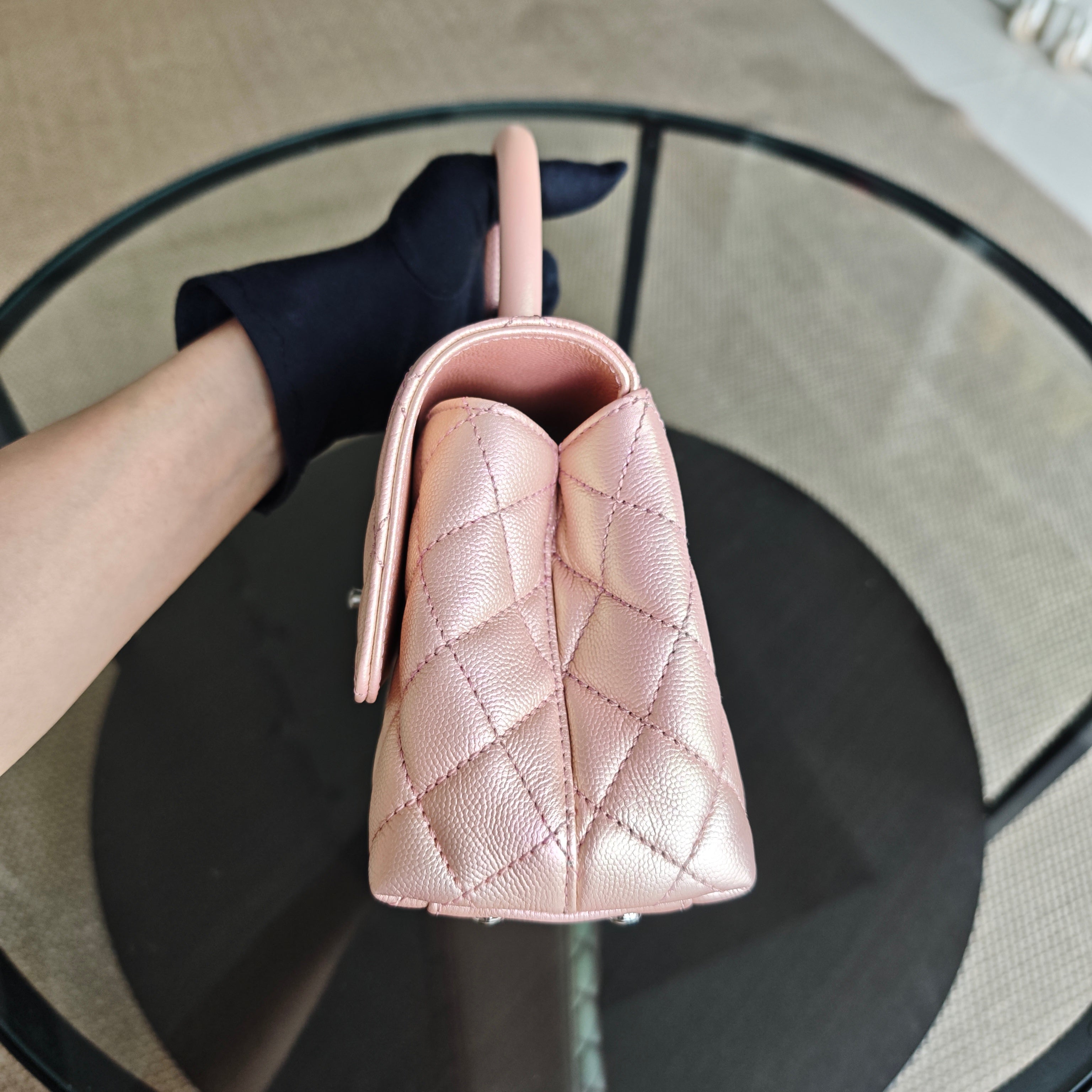 Chanel Coco Handle Small - Caviar Quilted Irridescent Pink Gold Hardware Microchip