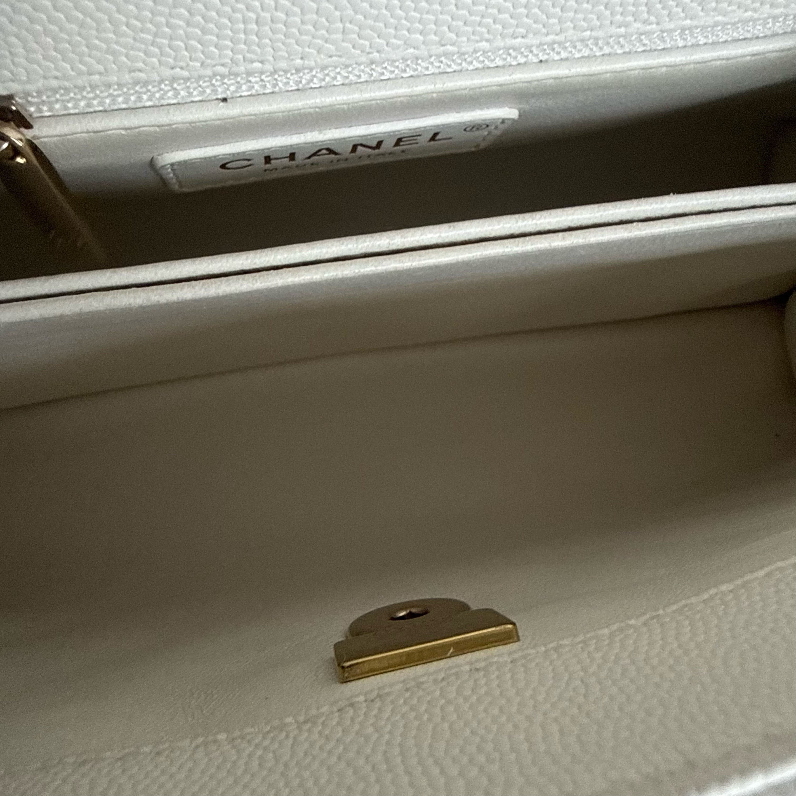 Chanel Coco Handle Small - 24CM Caviar Quilted White Gold Hardware Microchip