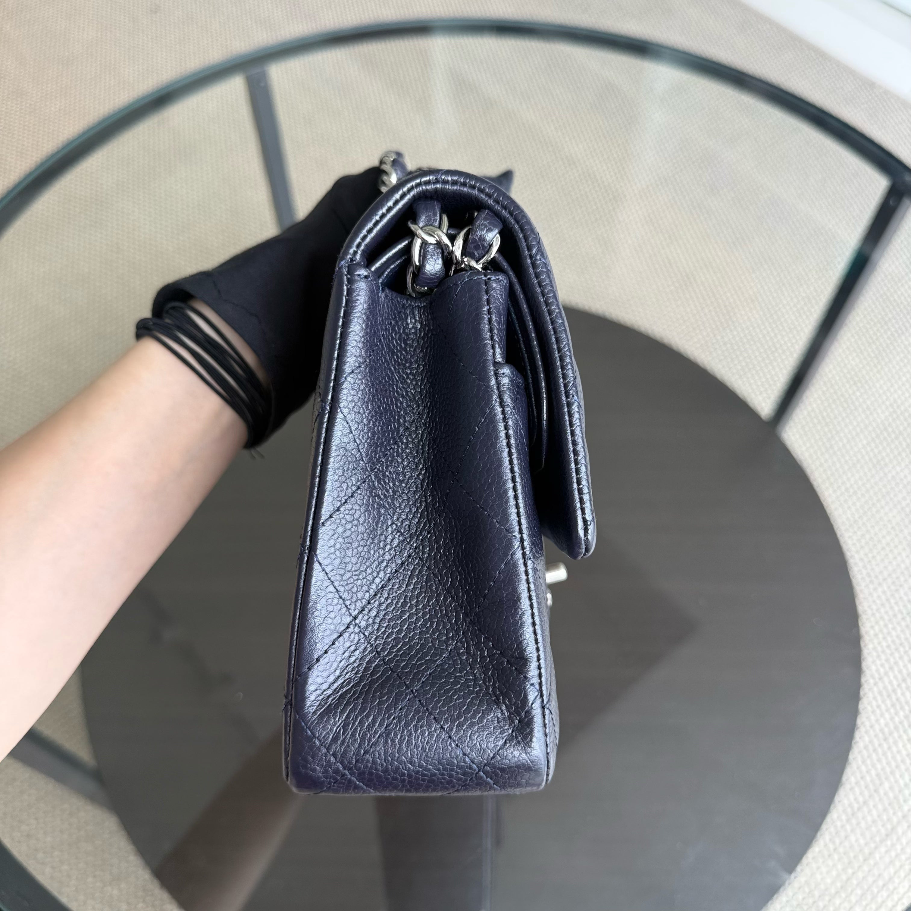Chanel Classic Flap Medium - Caviar 25CM Quilted Dark Midnight Blue Silver Hardware Series 18