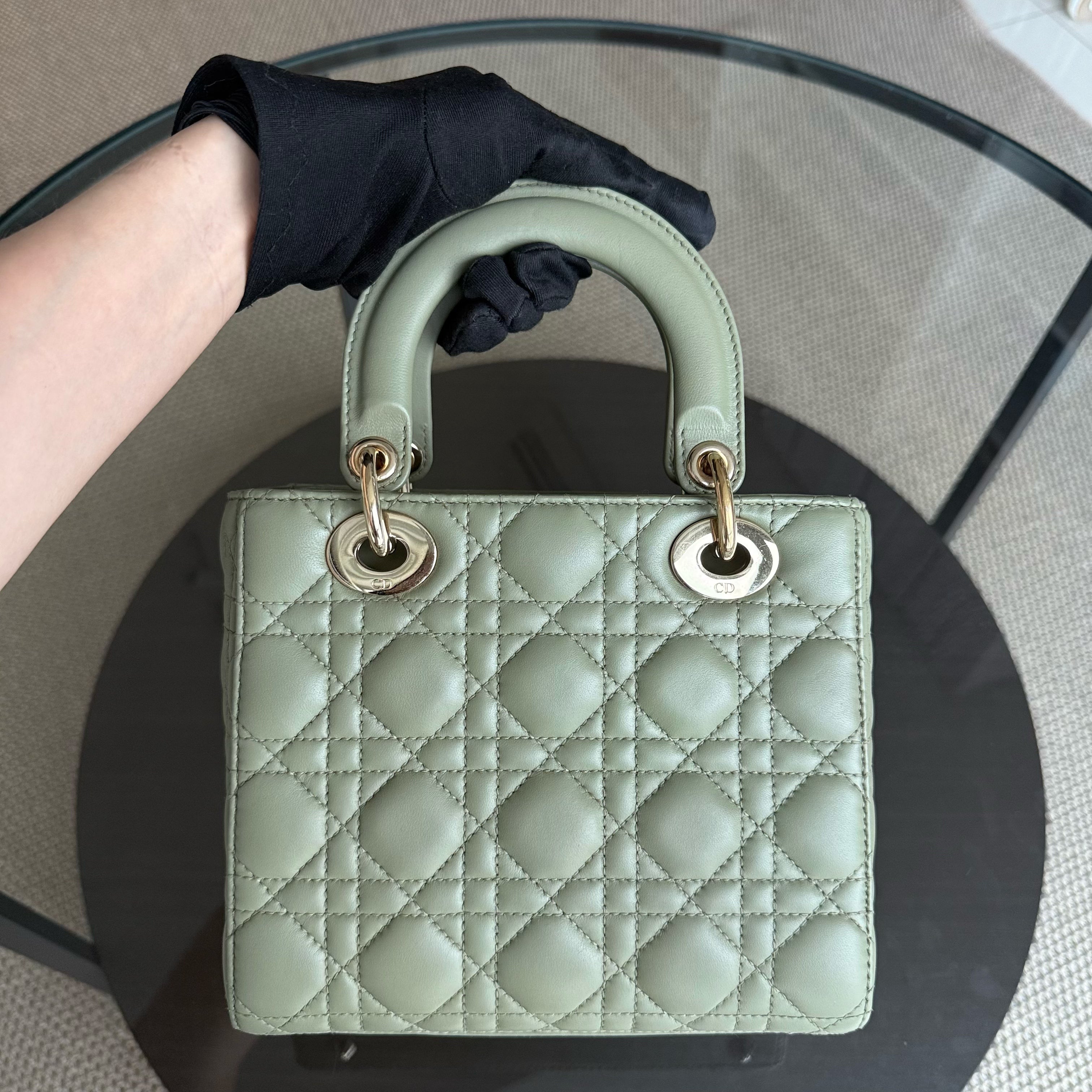Dior Lady Small - Cannage Lambskin Mint Green Gold Hardware