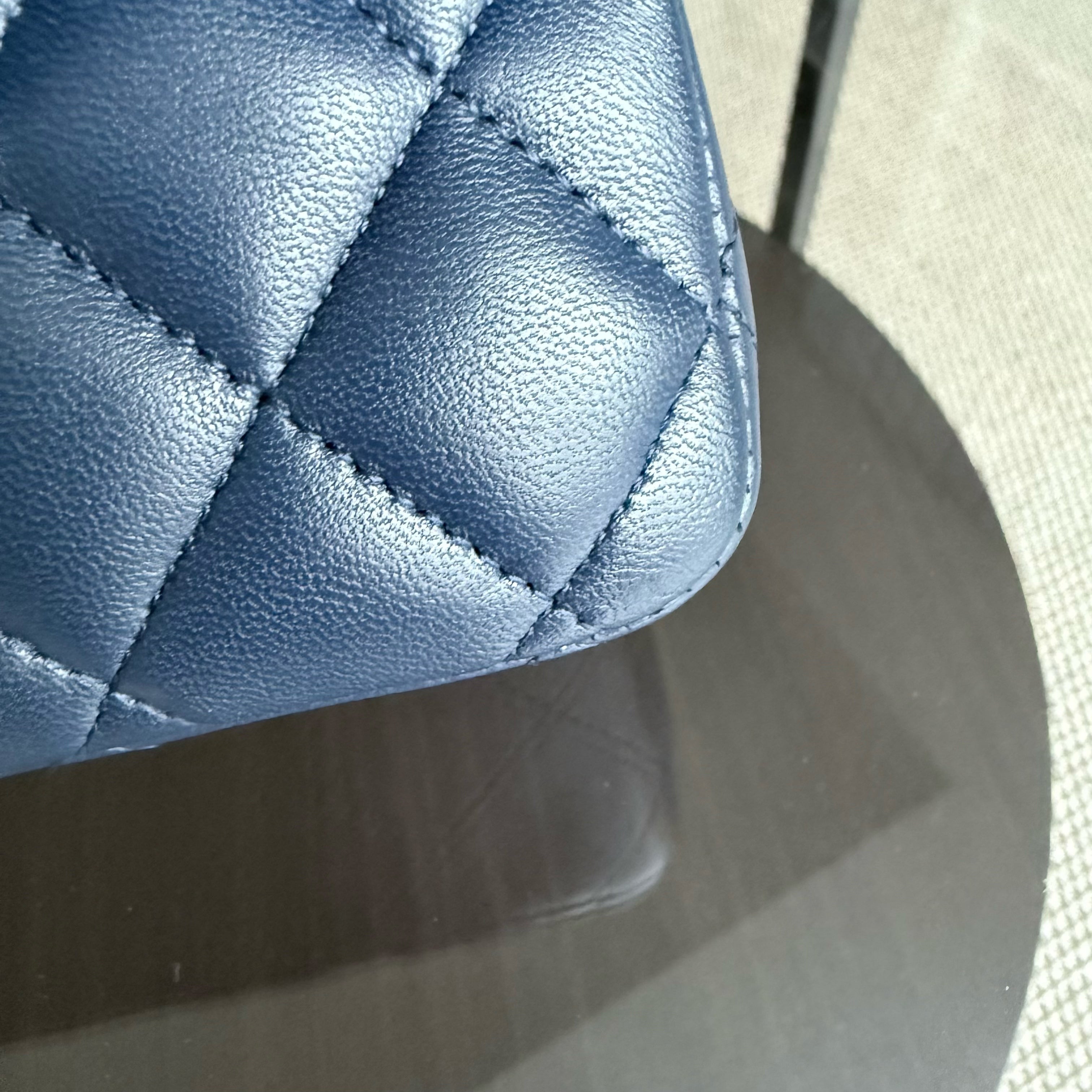 Chanel Classic Flap Medium - 25CM Quilted Lambskin Dark Blue Silver Hardware Series 22