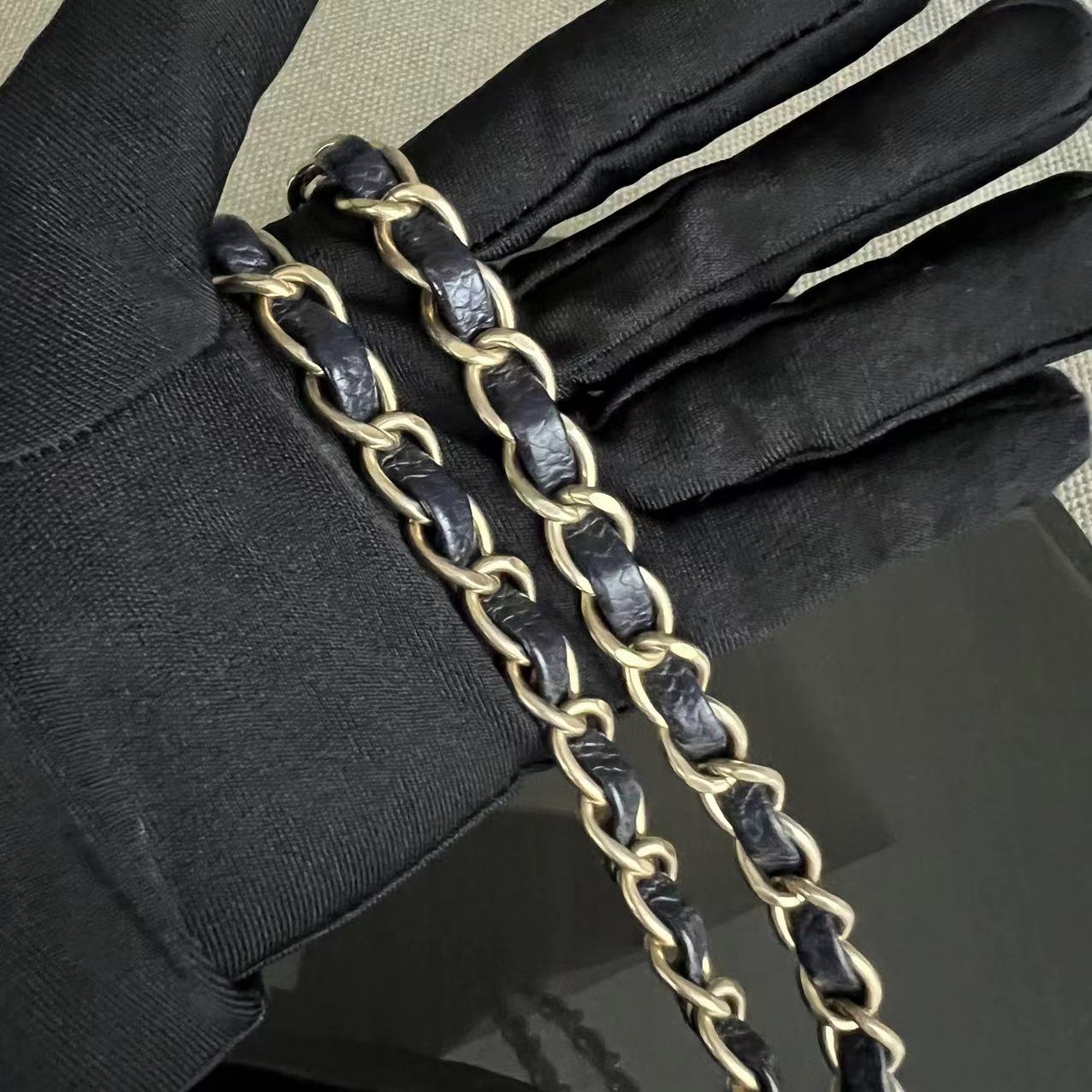 Caviar Mini Rectangle Classic Flap Quilted Grained Calfskin Dark Blue Golden Hardware Series 21