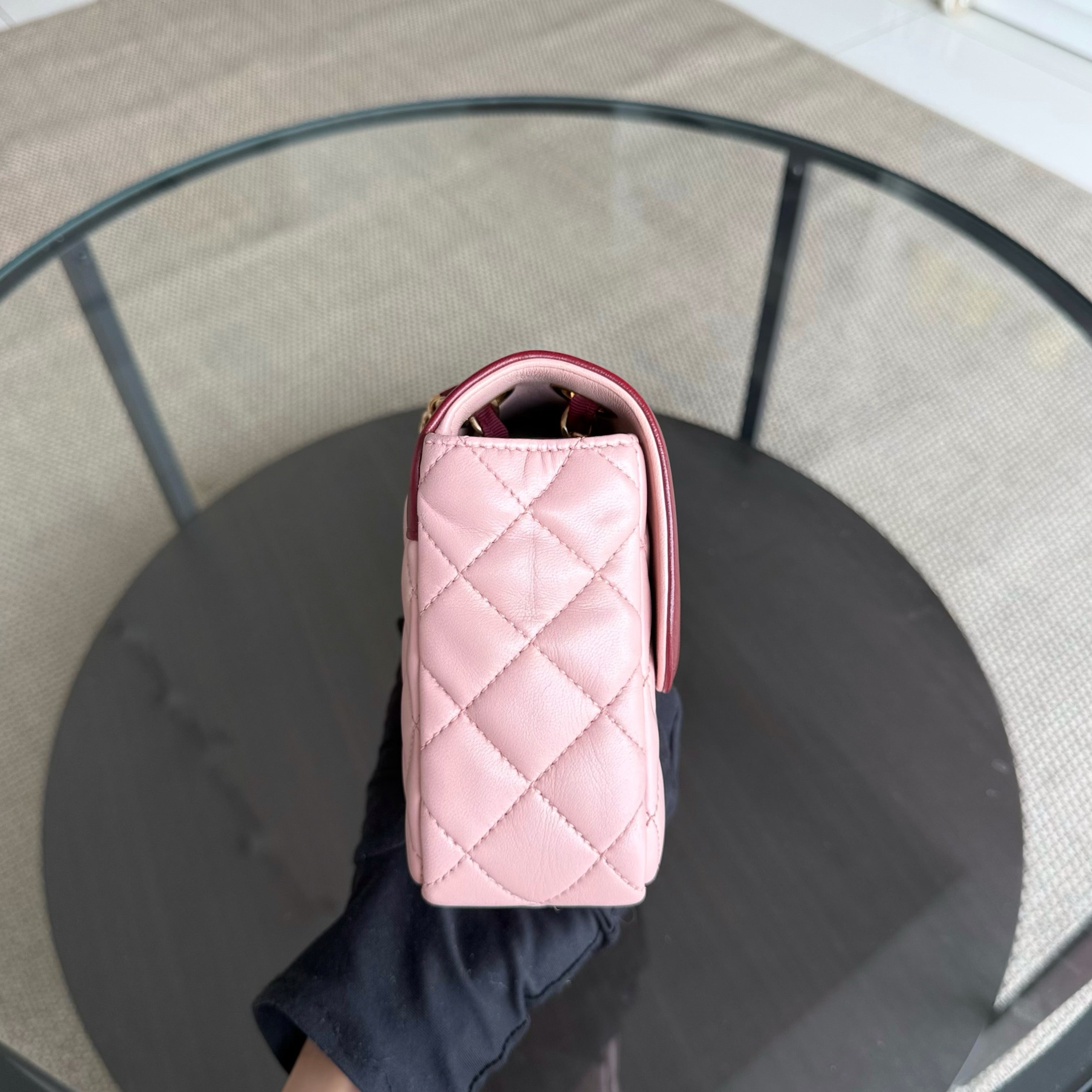 Chanel Seasonal Two-tone Flap Small - Quilted Lambskin Pink Burgundy Gold Hardware Series 23