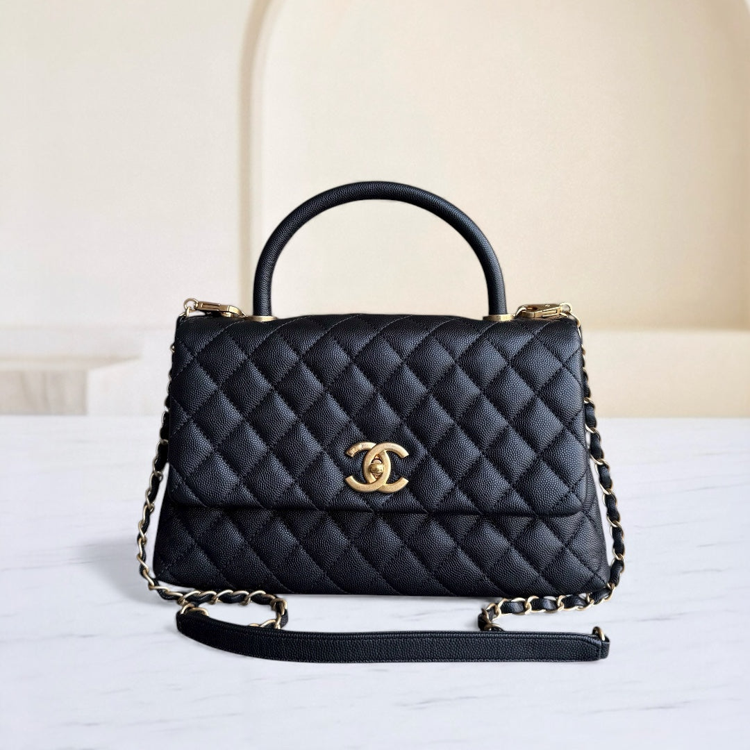 Chanel Coco Handle Medium - Caviar 29CM Quilted Black Gold Hardware Series 24
