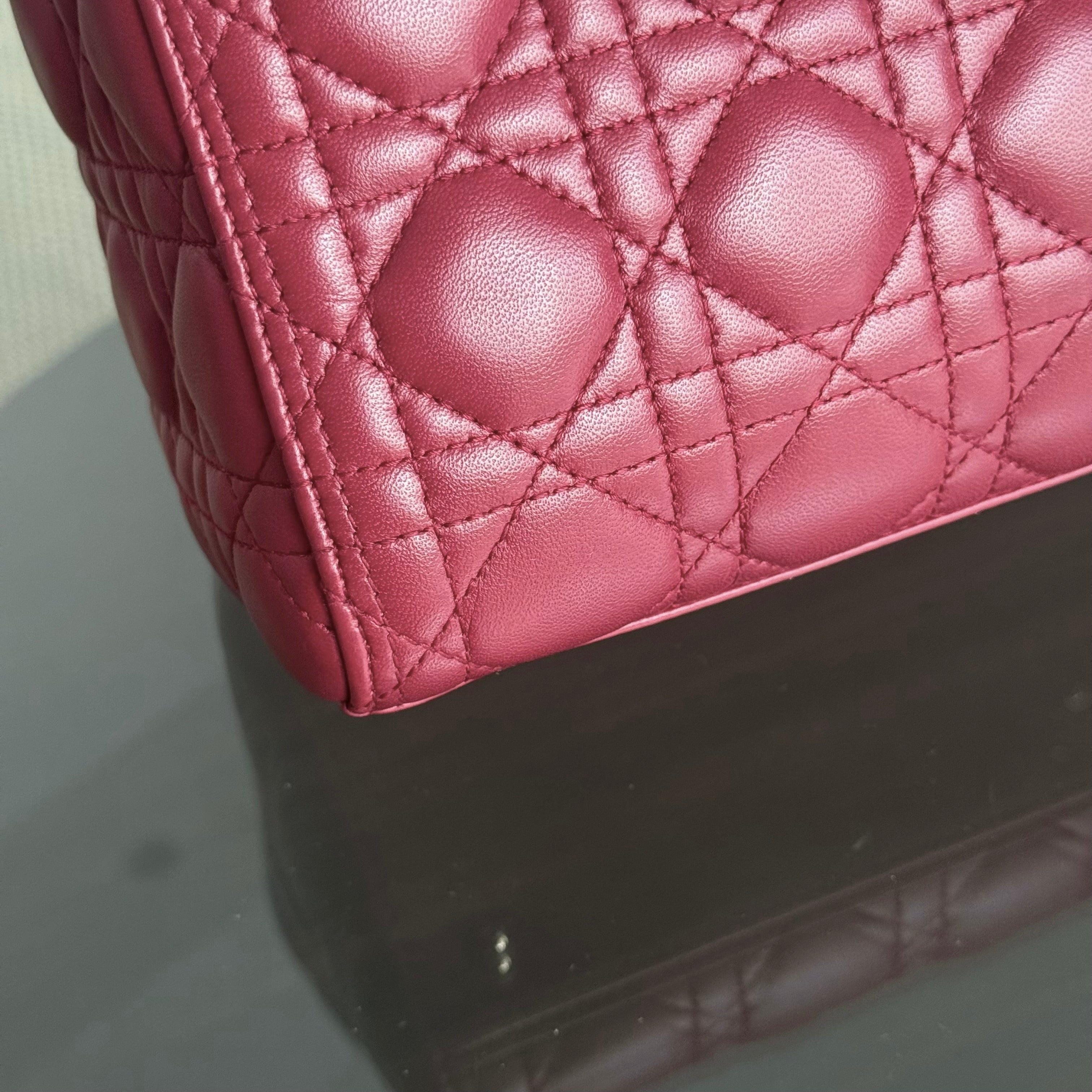 Dior Lady Medium - Cannage Lambskin Burgundy Dark Red Gold Hardware Adjustable Strap