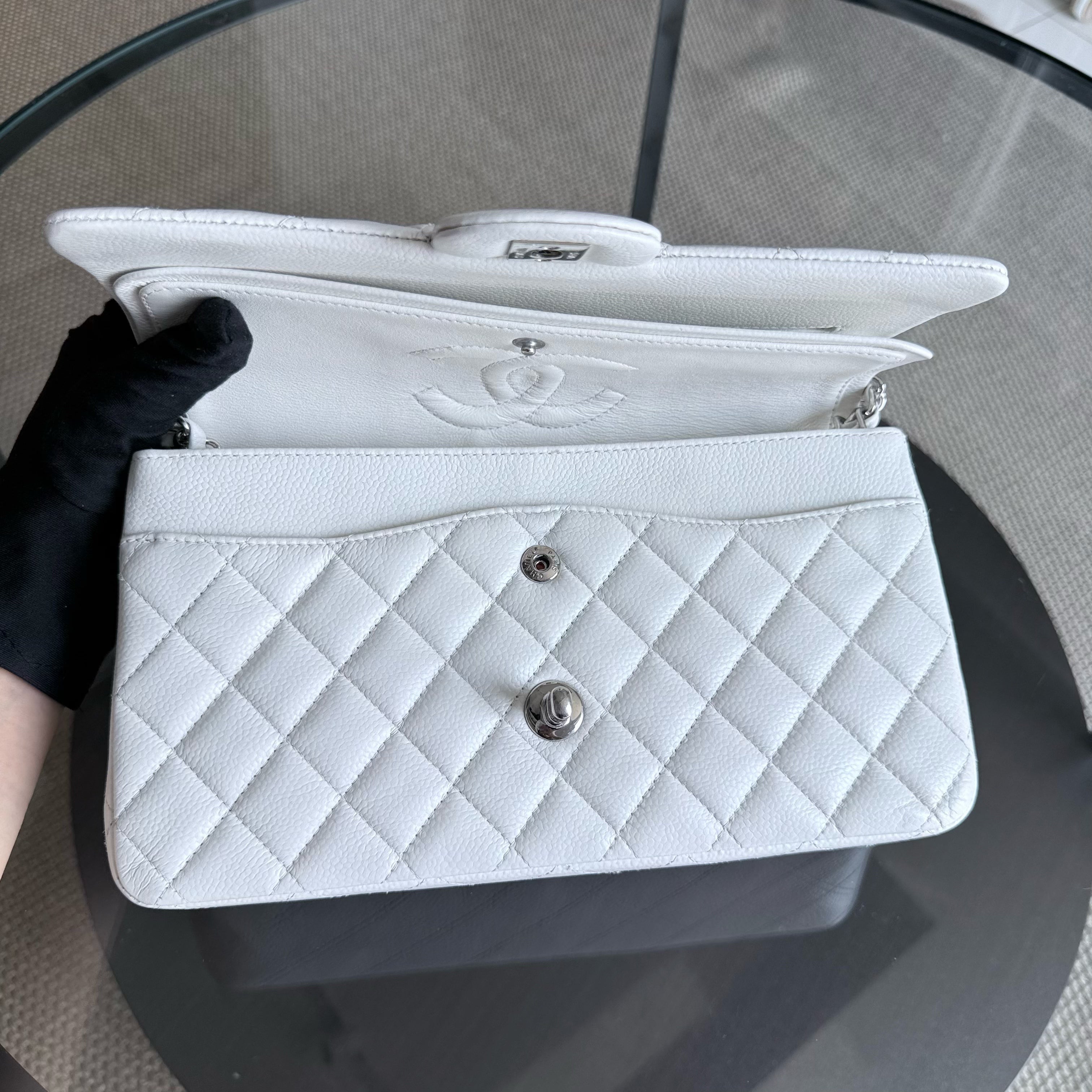 Chanel Classic Flap Medium - Caviar 25CM Quilted White Silver Hardware Series 18