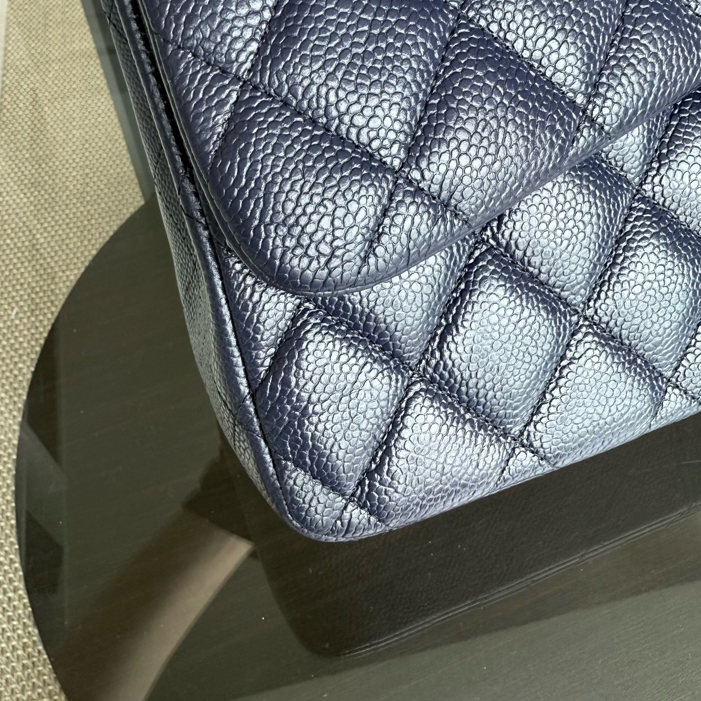 Chanel Classic Flap Jumbo - Caviar Double Flap 30CM Quilted Dark Blue Gold Hardware Series 21